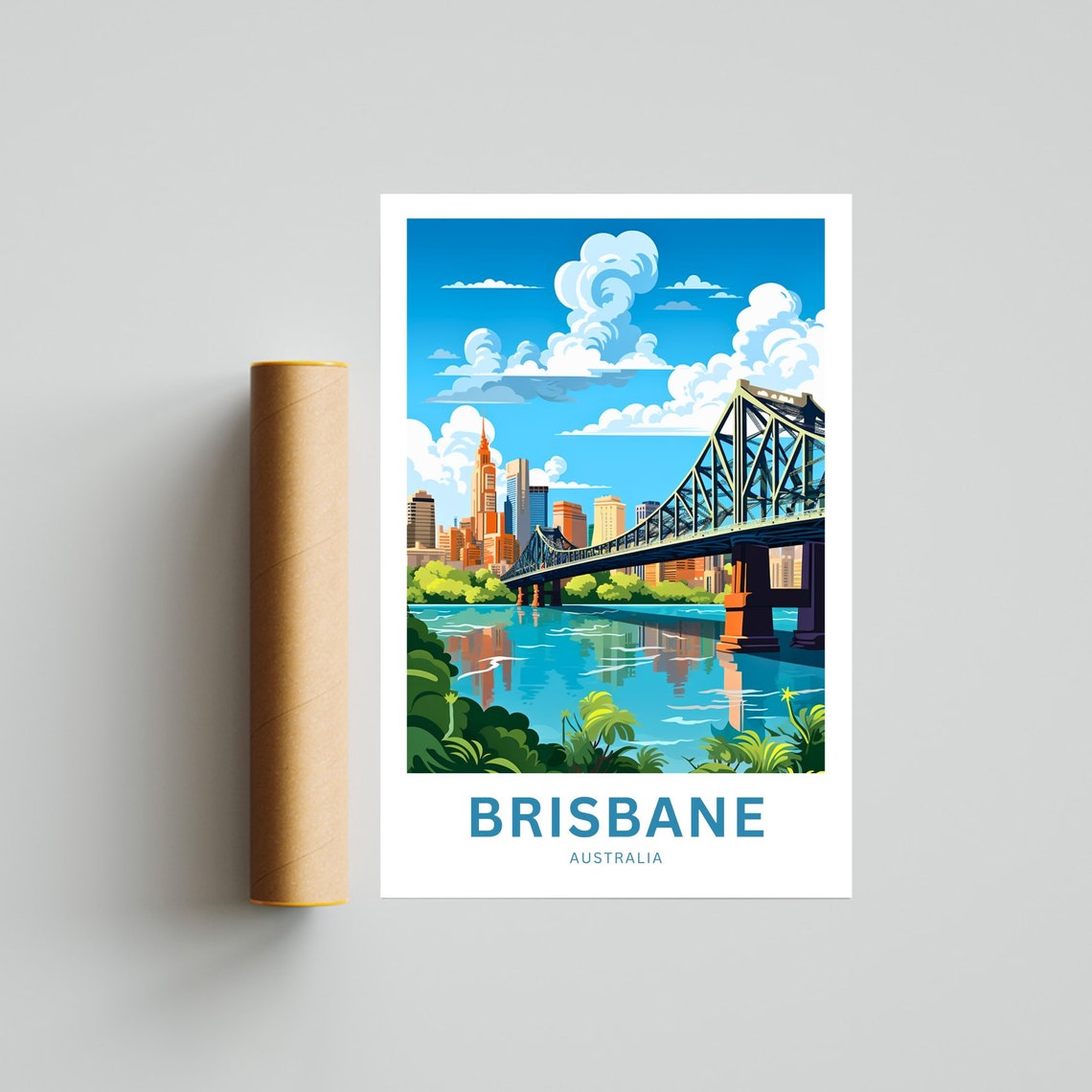 Brisbane Australia Story Bridge River Skyline Custom Text Poster - Image 4