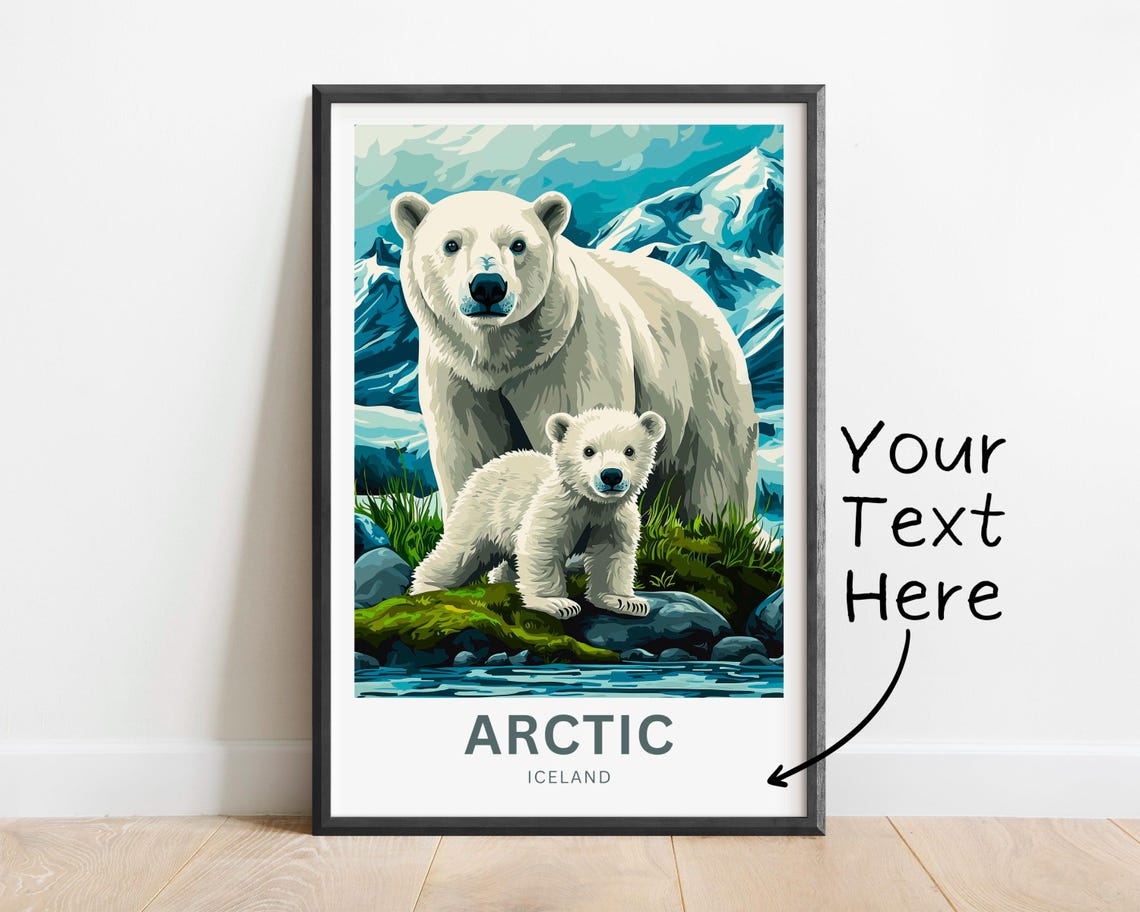 Arctic Iceland Polar Bear Cub Glacial Mountains Travel Poster - Image 2