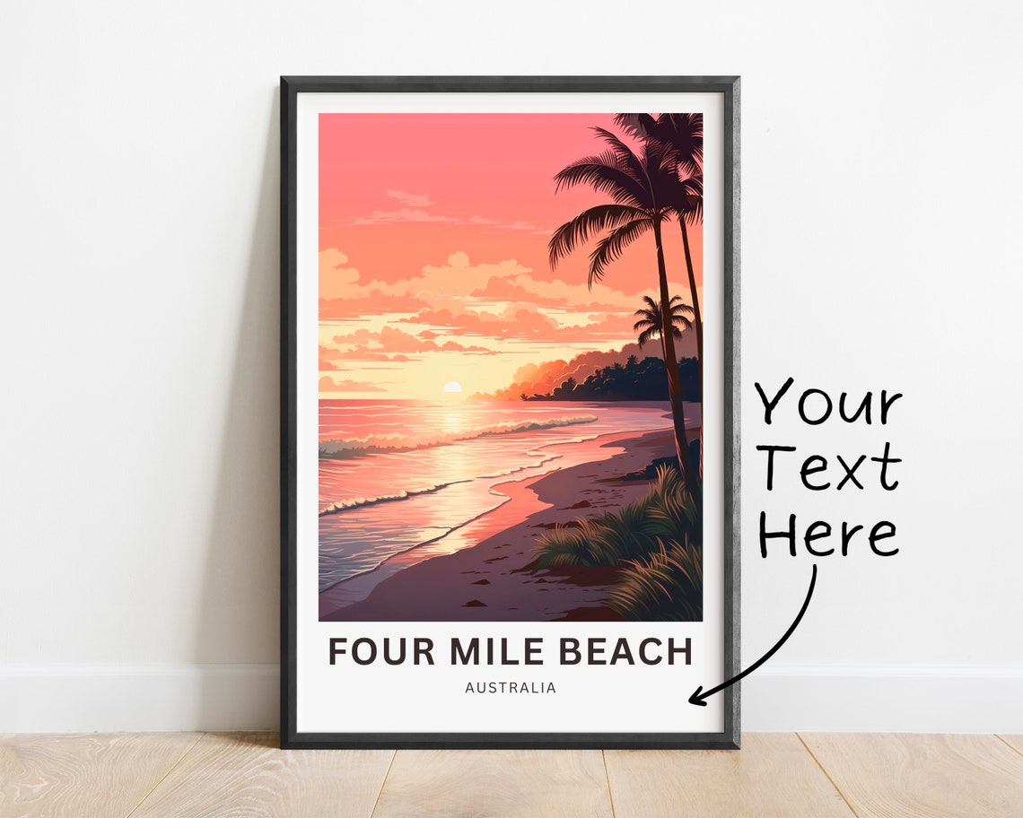 Four Mile Beach Australia Pink Sunset Vintage Travel Poster Palms Gift - Image 2