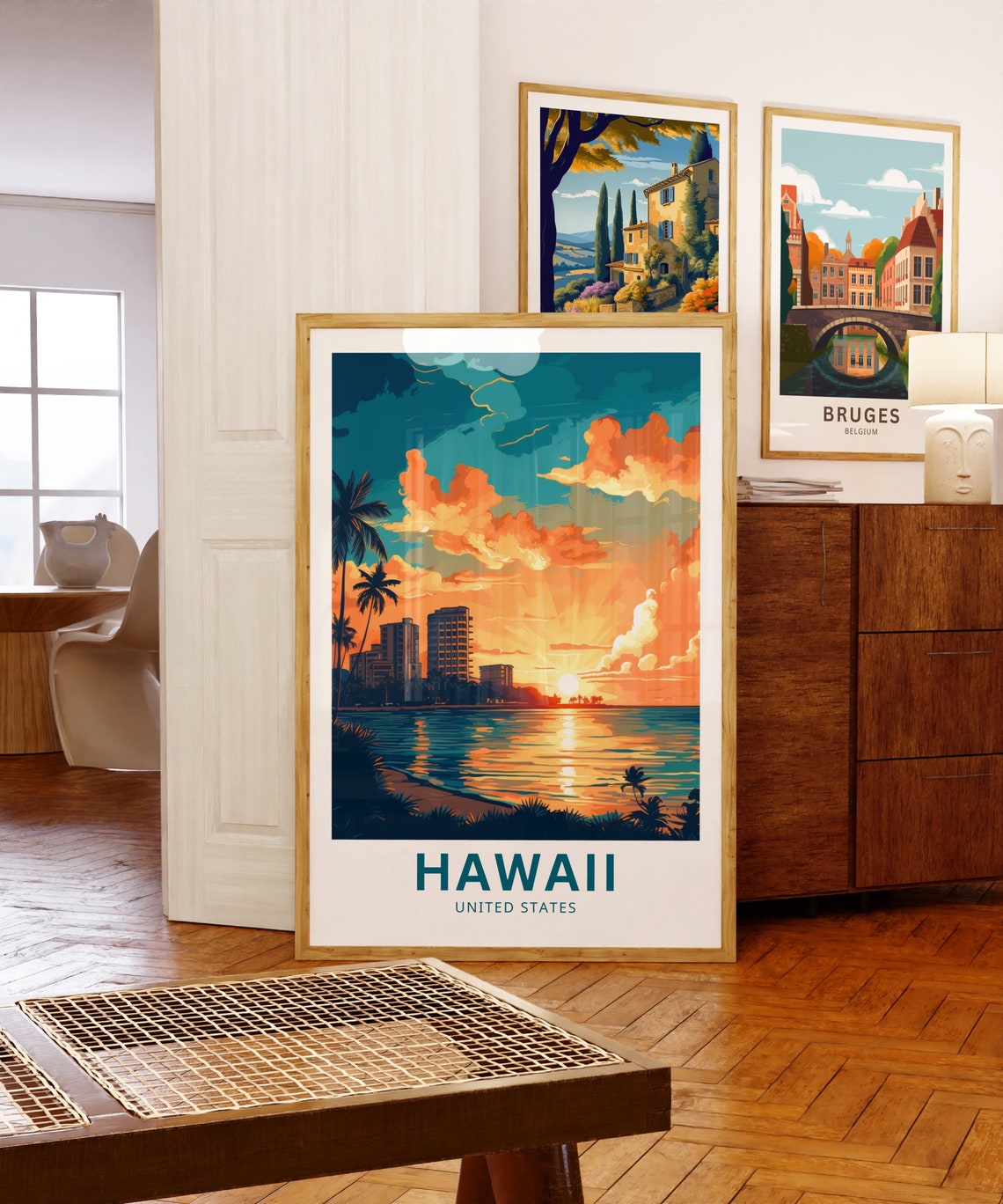 Hawaii Beach Sunset Palm Trees Vibrant Tropical Travel Poster - Image 5