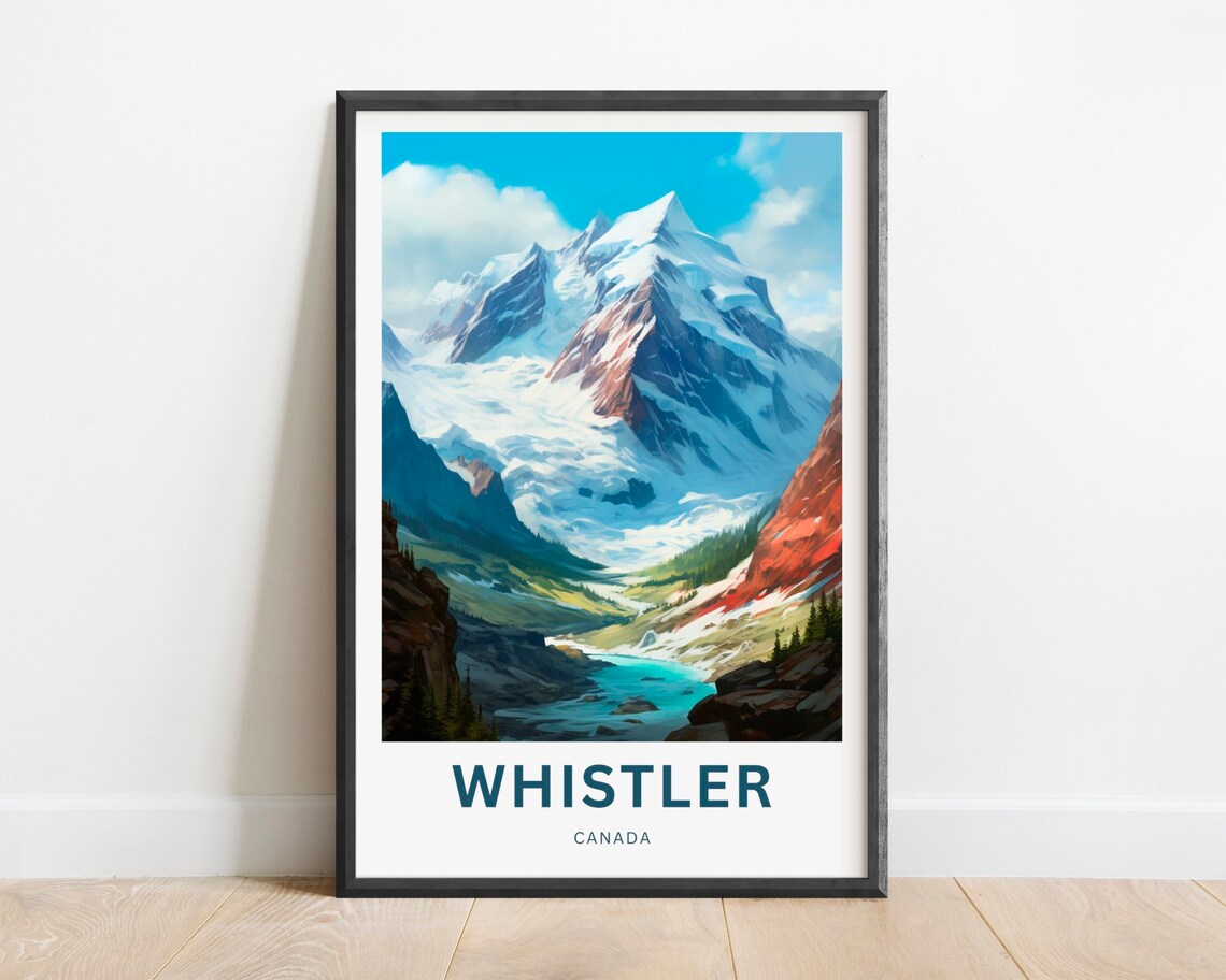 Whistler Canada Snowy Glacier Peak Teal Lake Valley Travel Poster