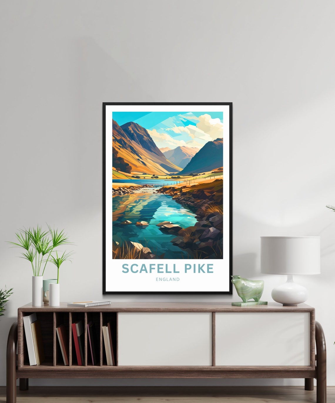 Scafell Pike England Custom Text Geometric Mountain Lake Travel Poster - Image 4