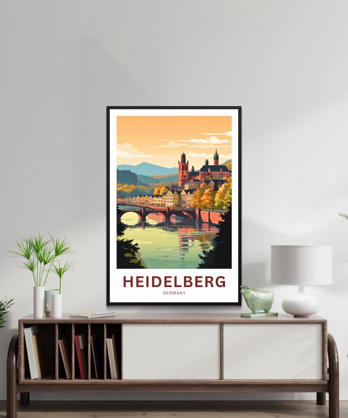 Heidelberg Germany Sunset River Vintage Travel Poster Old Bridge Gift - Image 2