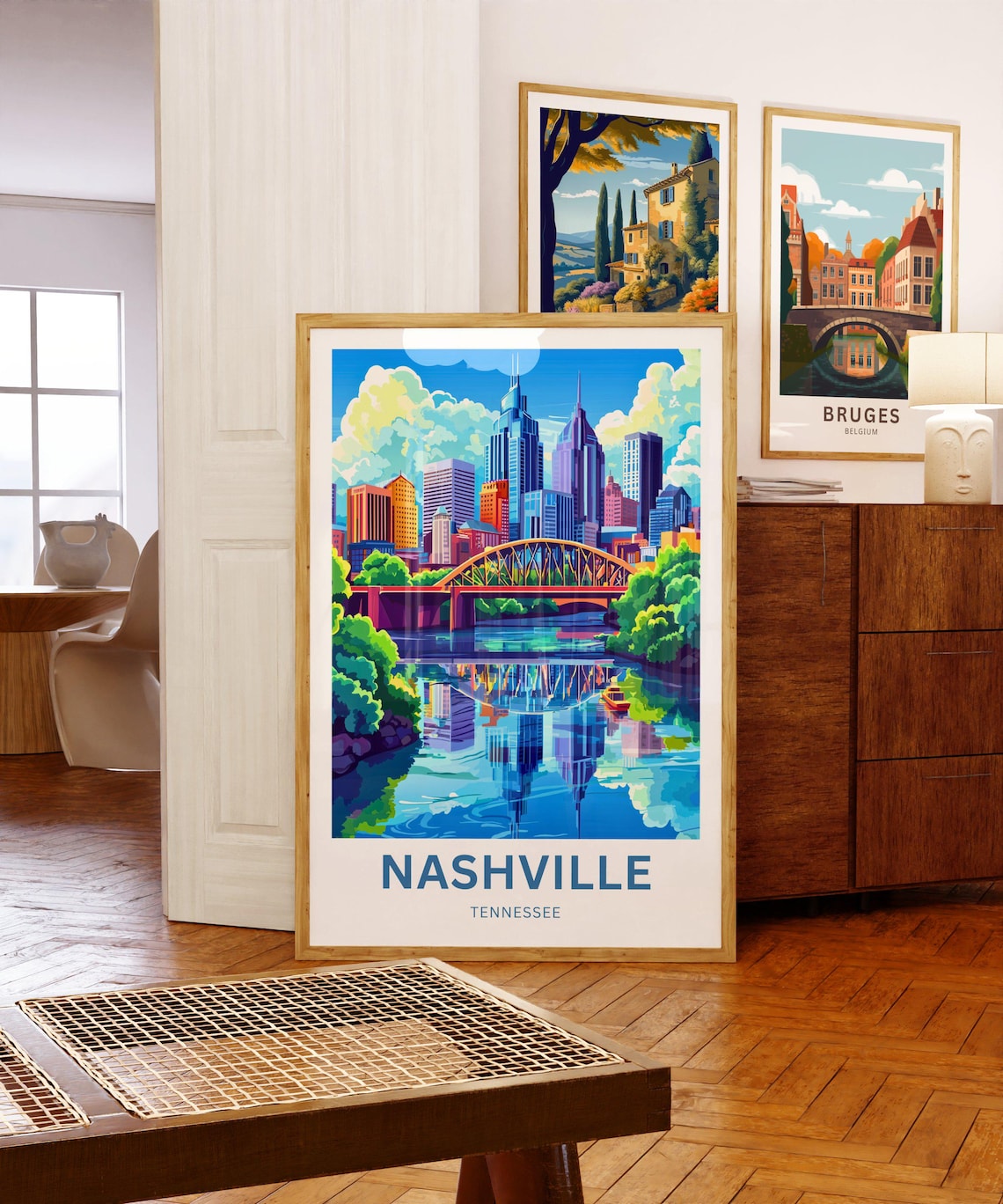 Nashville Tennessee Downtown Skyline River Bridge Travel Poster - Image 5
