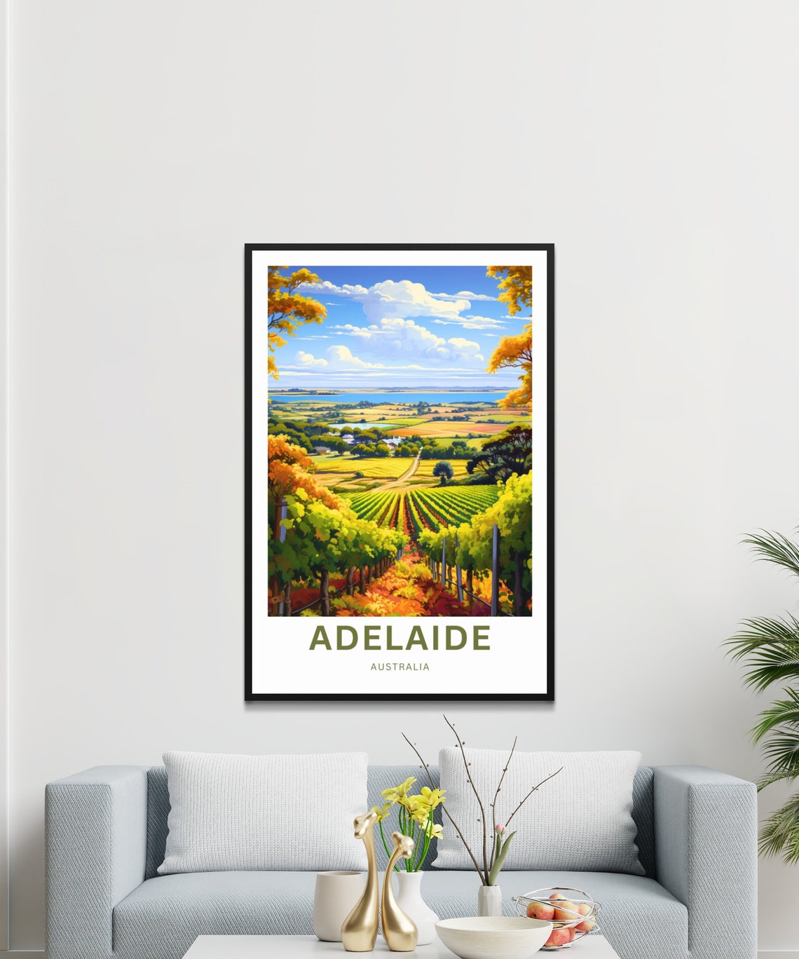 Adelaide Australia Golden Vineyard Valley Wide View Travel Poster - Image 3