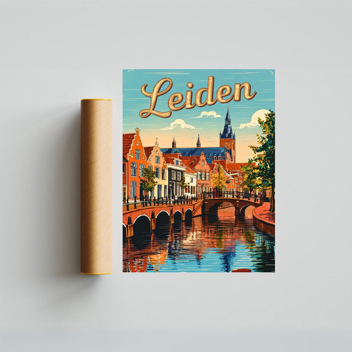 Leiden Netherlands Vintage Dutch Canal Houses Retro Travel Poster - Image 4