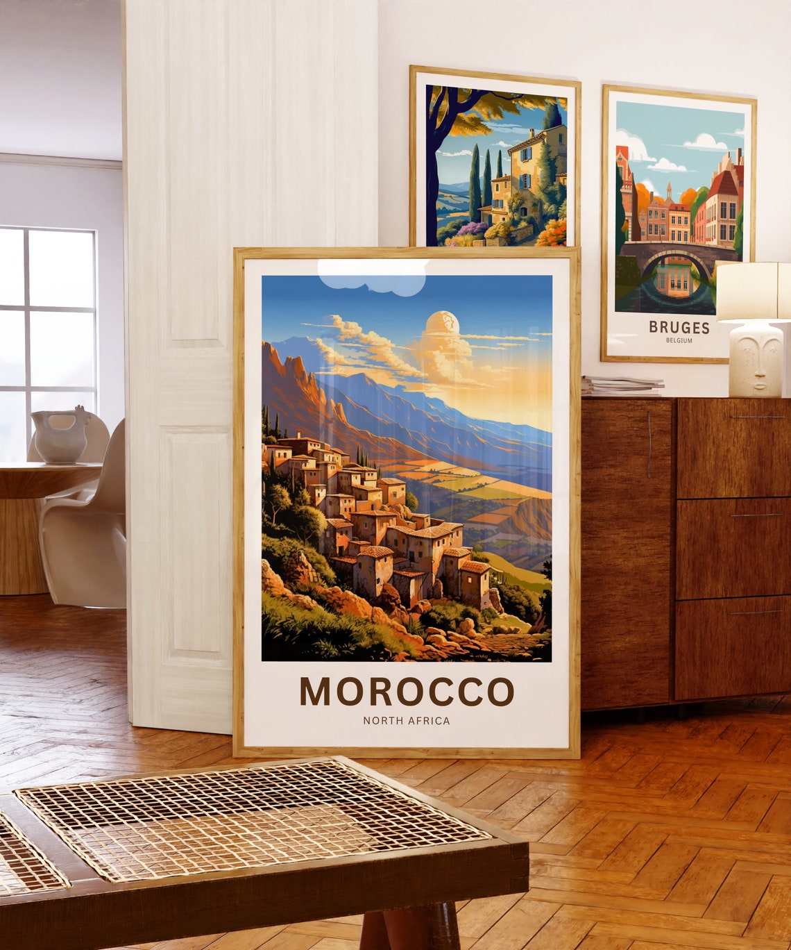 Morocco Atlas Mountains Full Moon Village Sunset Travel Poster - Image 5
