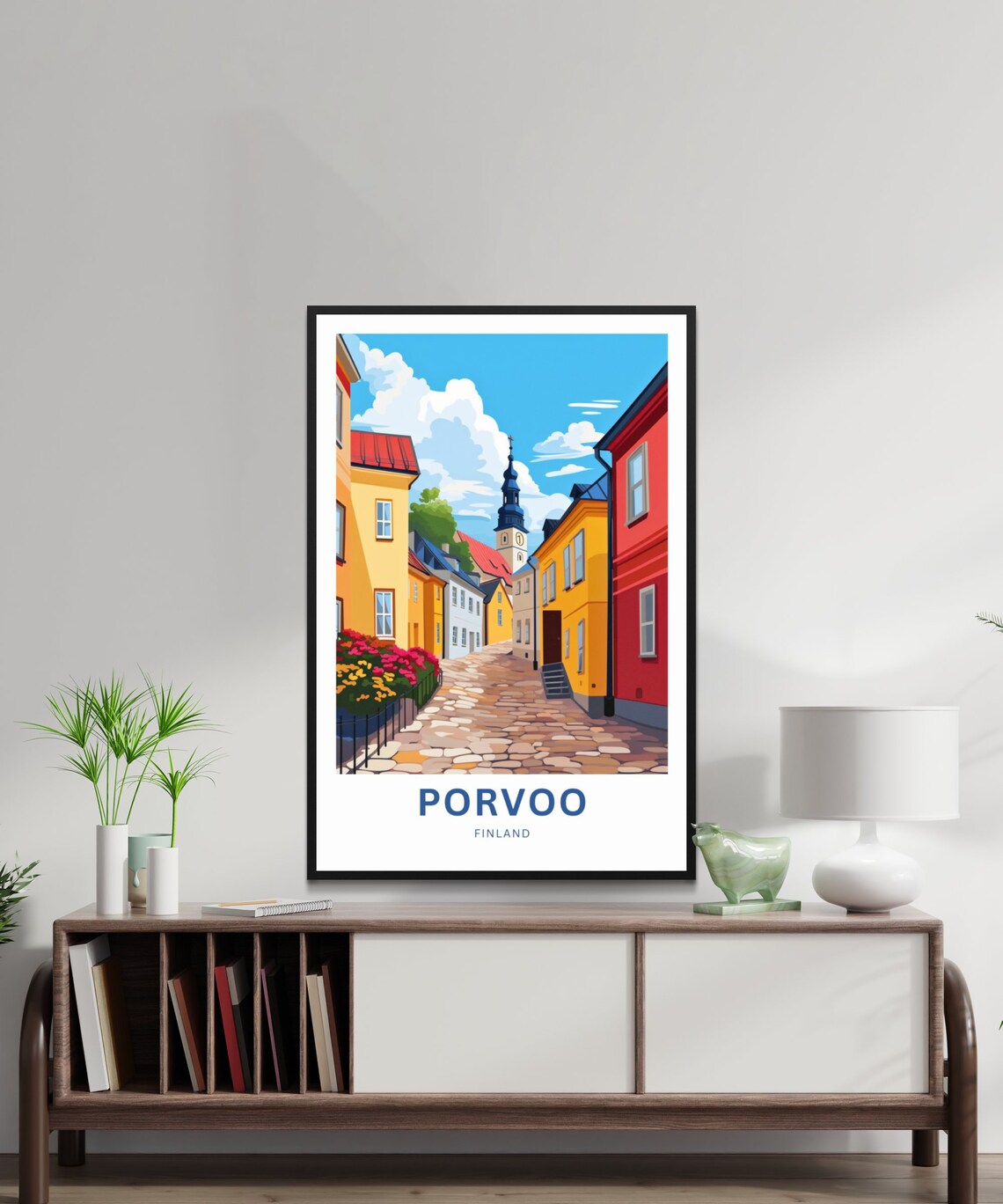 Porvoo Old Town Colorful Houses Cobblestone Street Finland Poster - Image 2