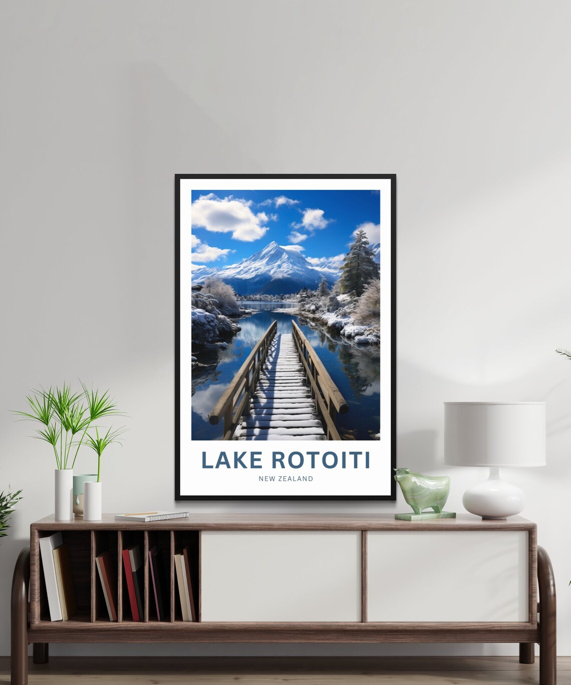 Personalized Lake Rotoiti New Zealand Snowy Lake Jetty Poster - Image 2