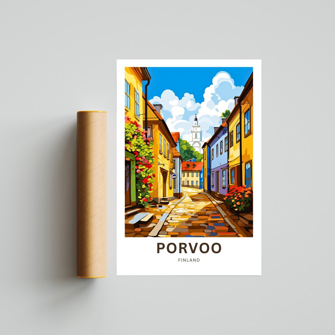 Porvoo Flower Lined Street Sunny Old Town Finland Travel Poster - Image 4