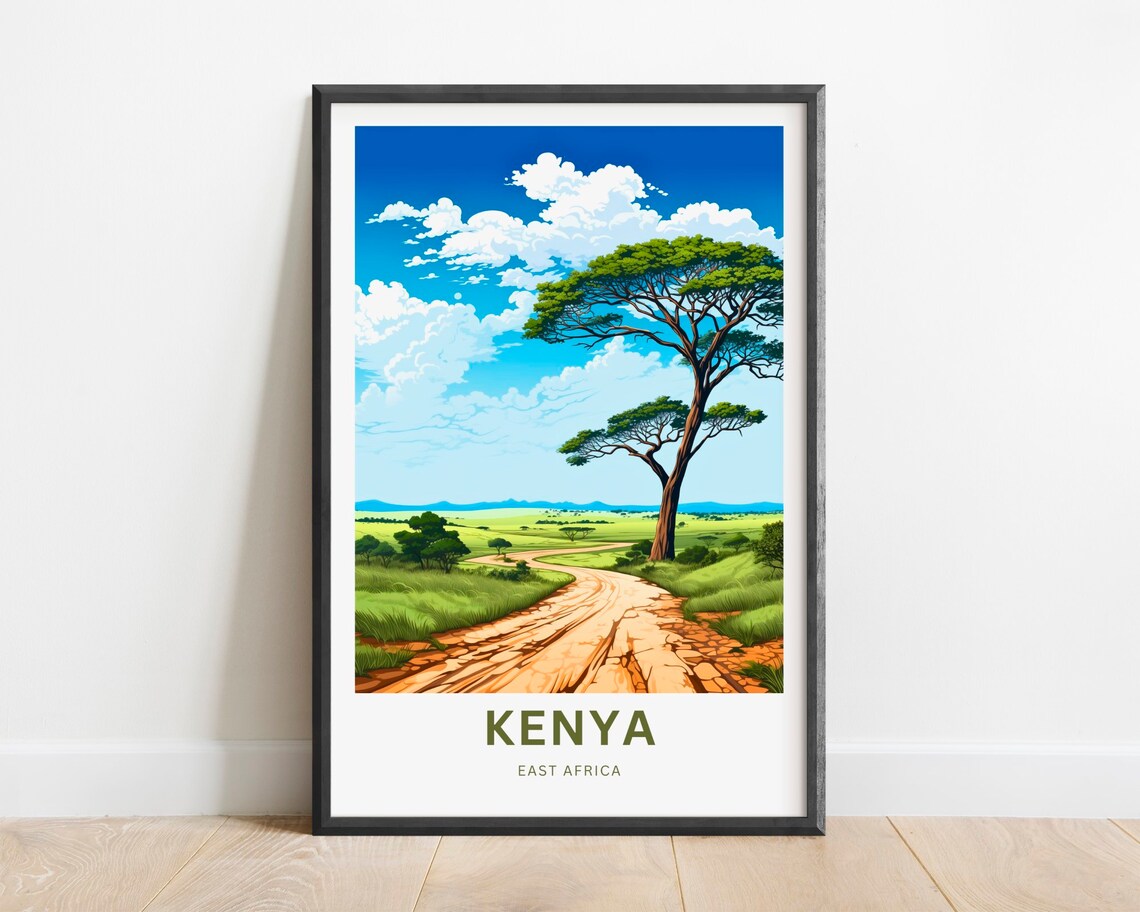 Kenya East Africa Savanna Road Acacia Trees Golden Plain Poster