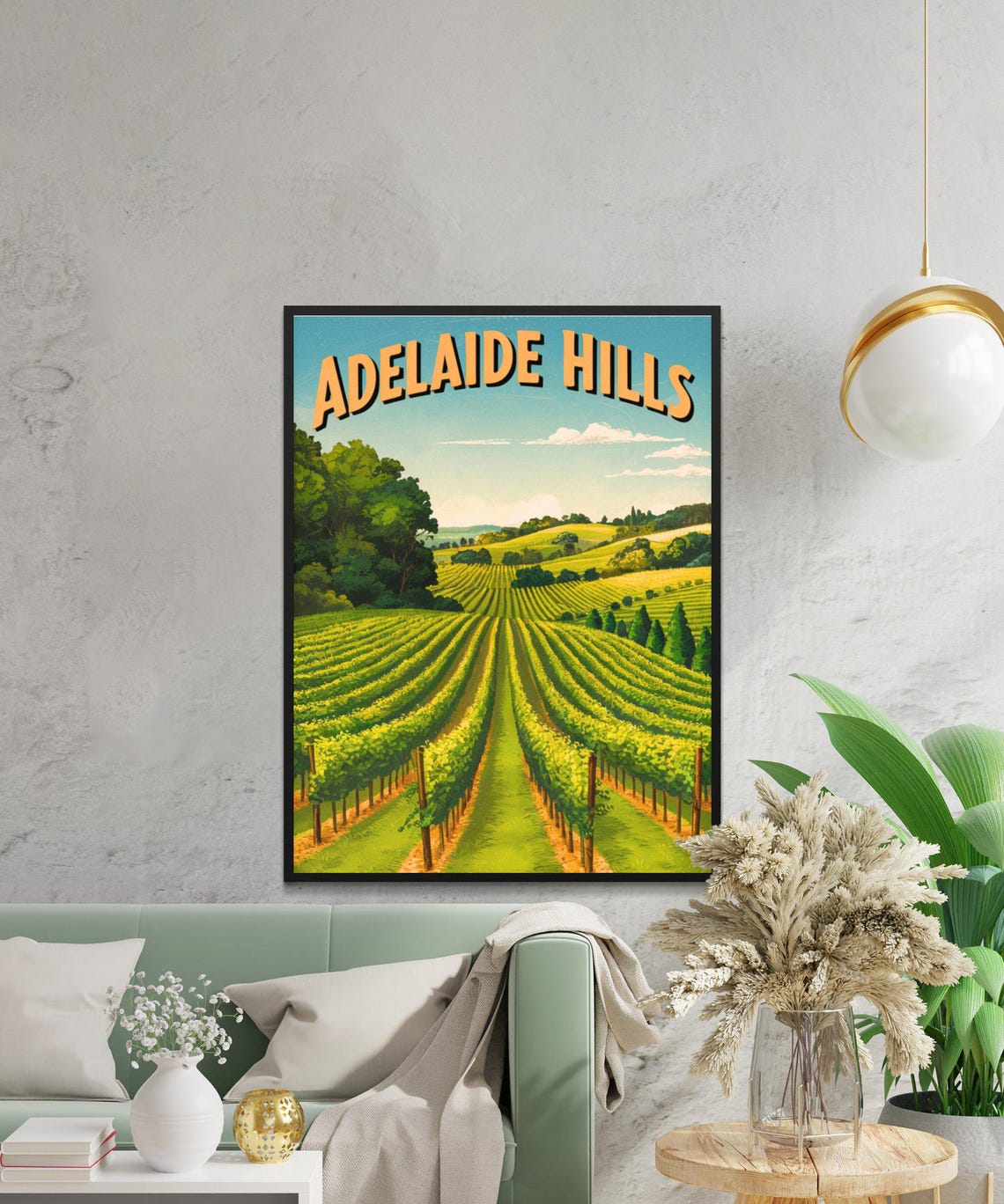 Adelaide Hills Australia Vintage Vineyard Rolling Hills Poster - Image 2