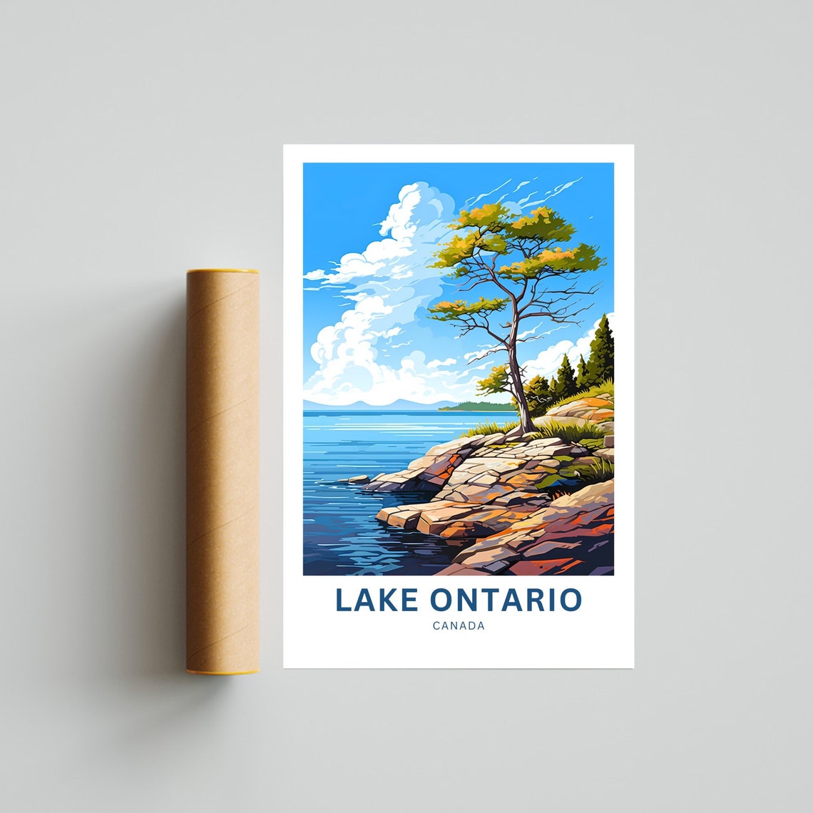 Personalized Lake Ontario Canada Poster with Rocky Shoreline Tree Art - Image 4