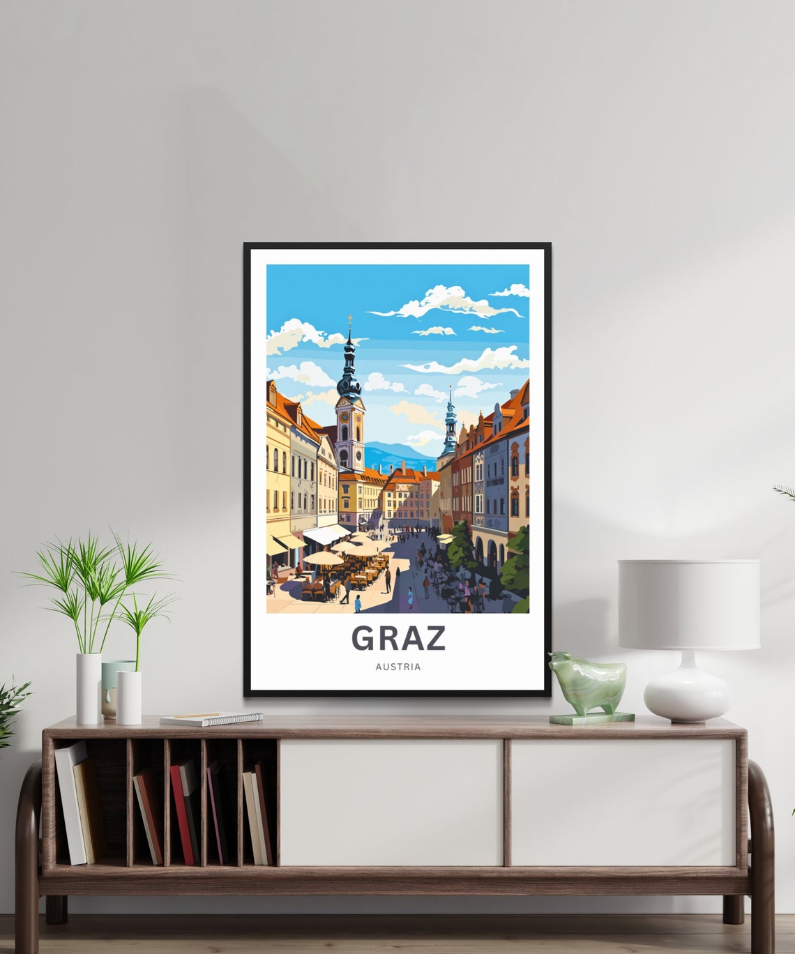 Graz Austria Lively Square Cafes Historic Towers Custom Poster - Image 2
