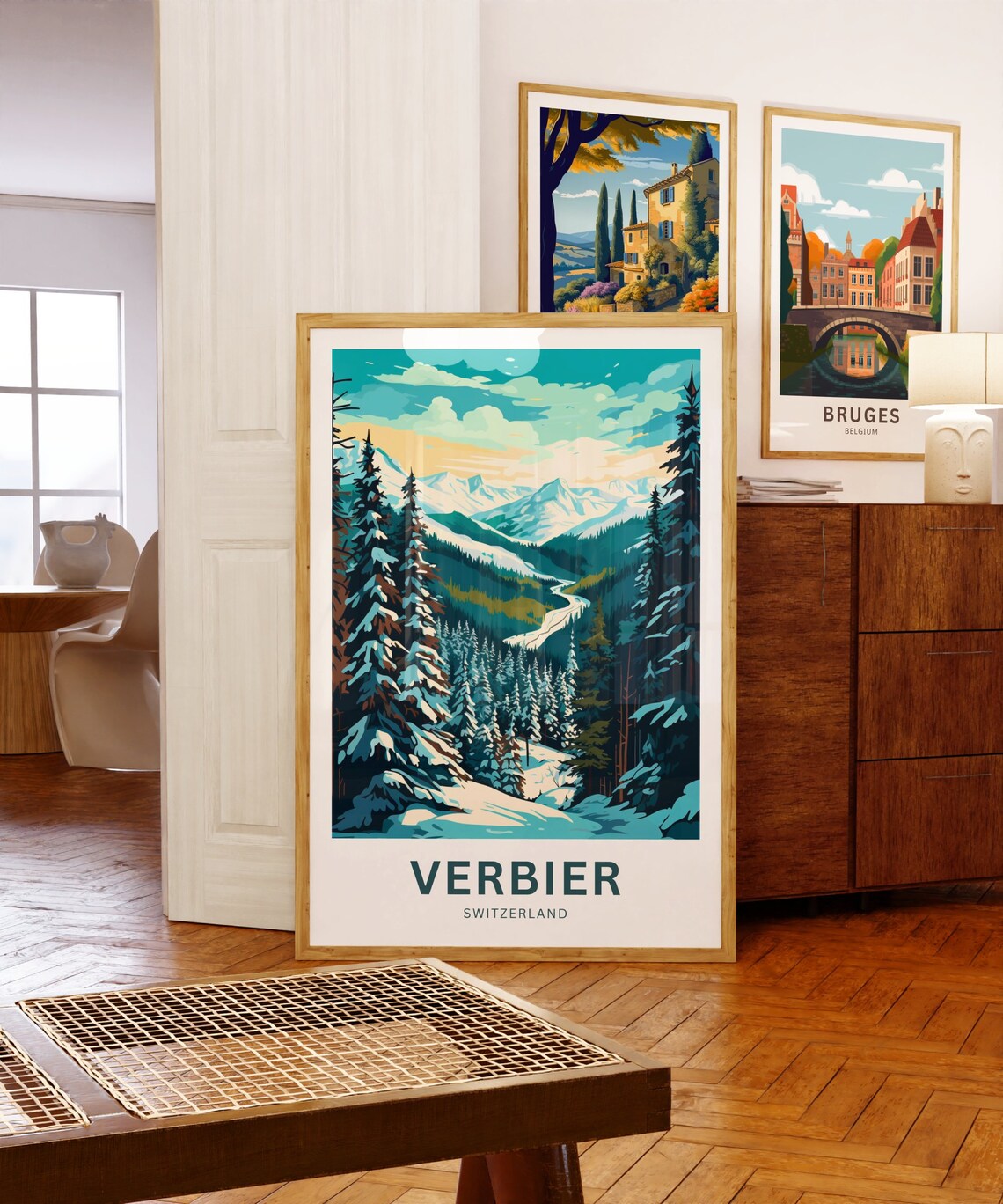 Verbier Switzerland Snowy Alpine Pine Forest Winter Travel Poster - Image 5