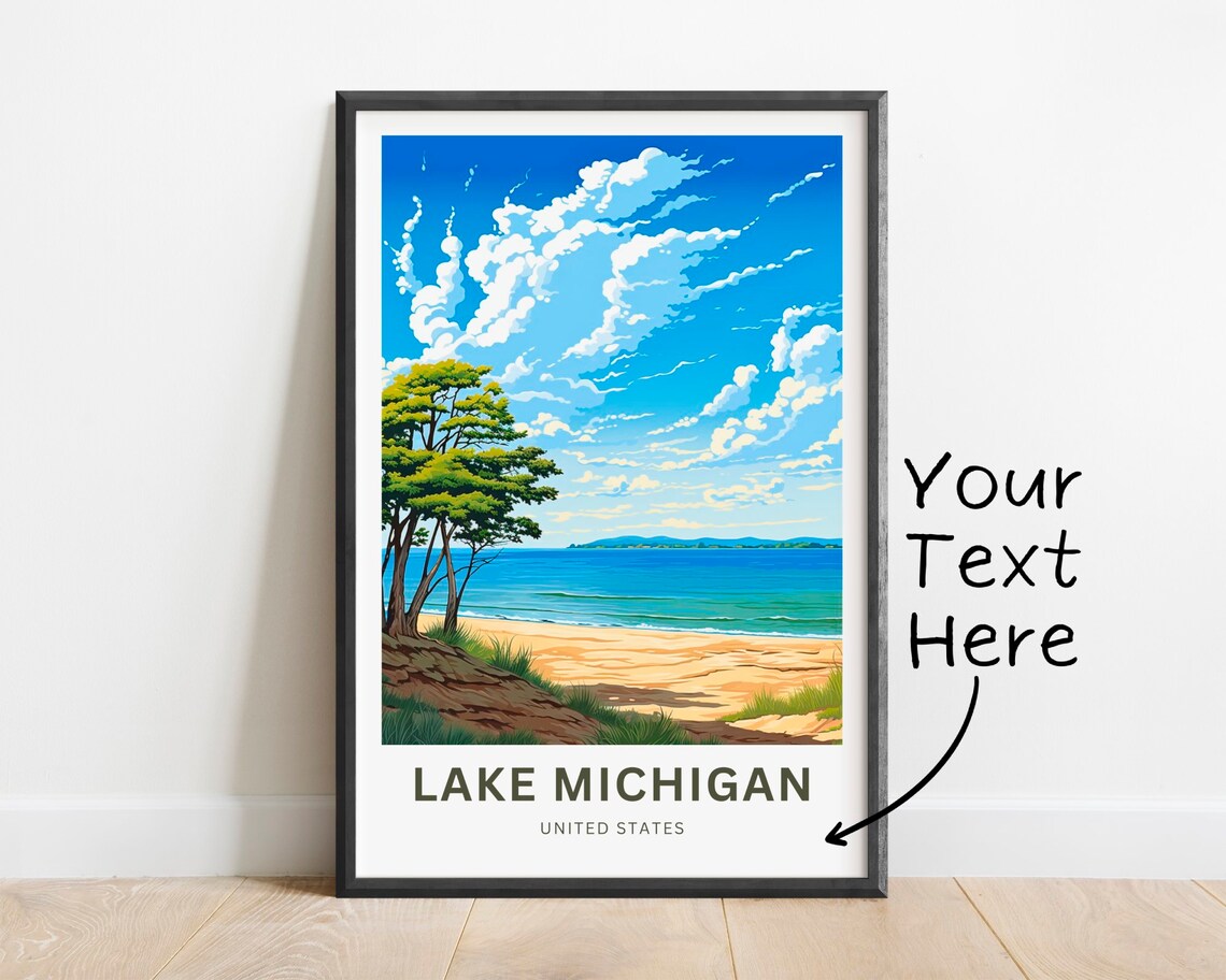 Personalized Lake Michigan Travel Poster, Great Lakes