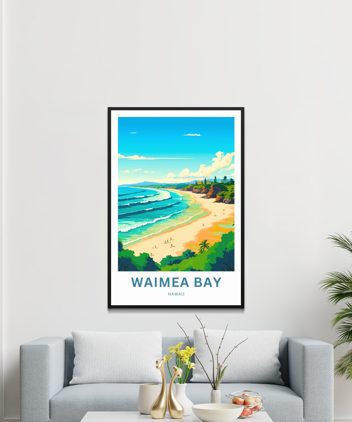 Waimea Bay Hawaii Sandy Beach Ocean Waves Surf Vintage Travel Poster - Image 3