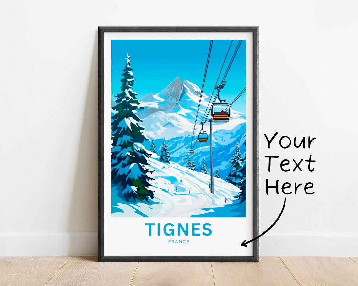 Tignes France Personalized Ski Gondola Snowy Alps Travel Poster
