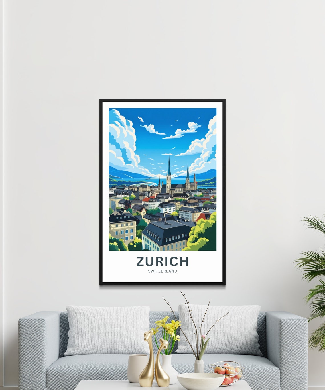 Zurich Switzerland City Skyline Lake Church View Travel Poster - Image 3