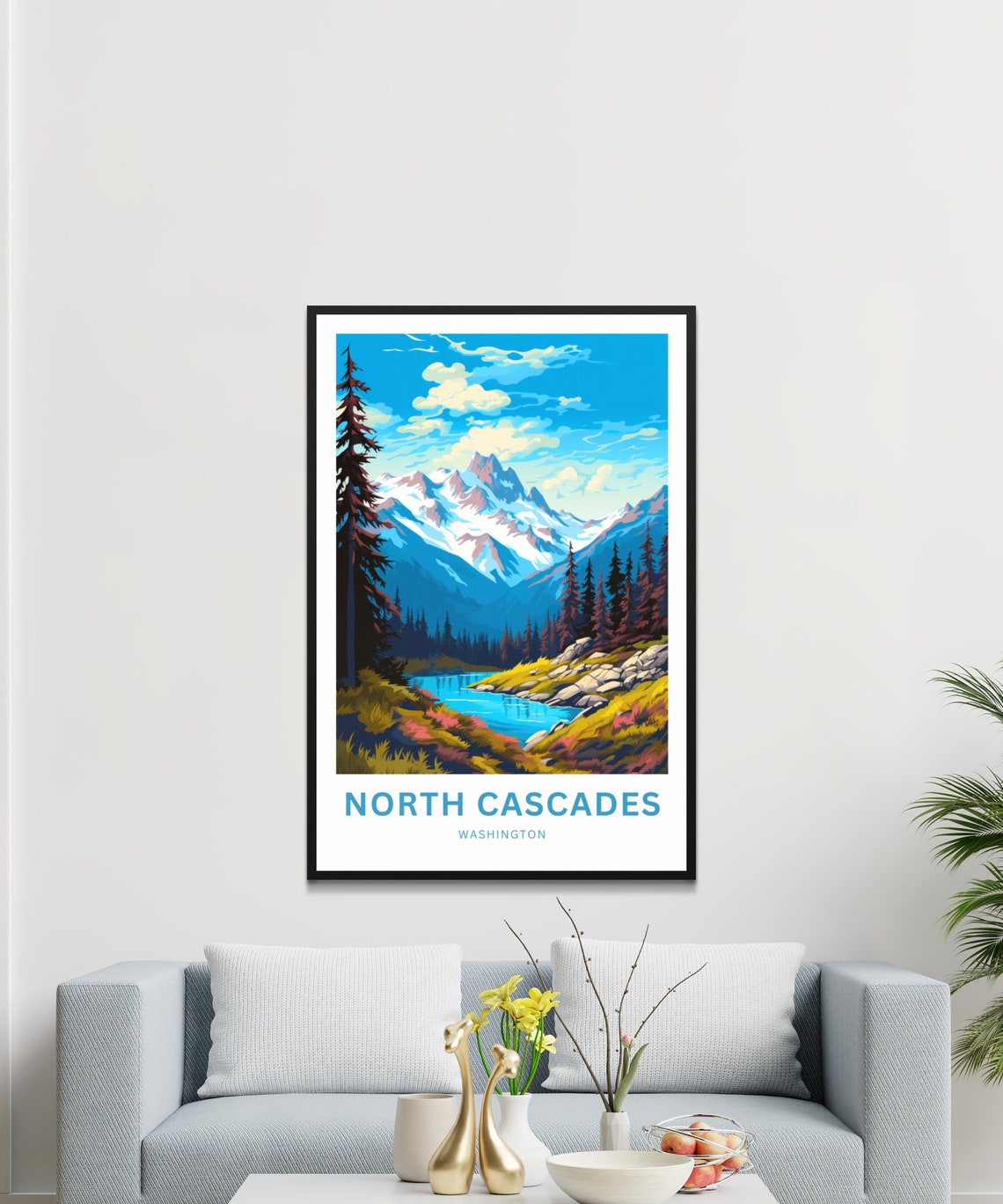 Personalized North Cascades Washington Snowy Peaks Lake Scene Poster - Image 3