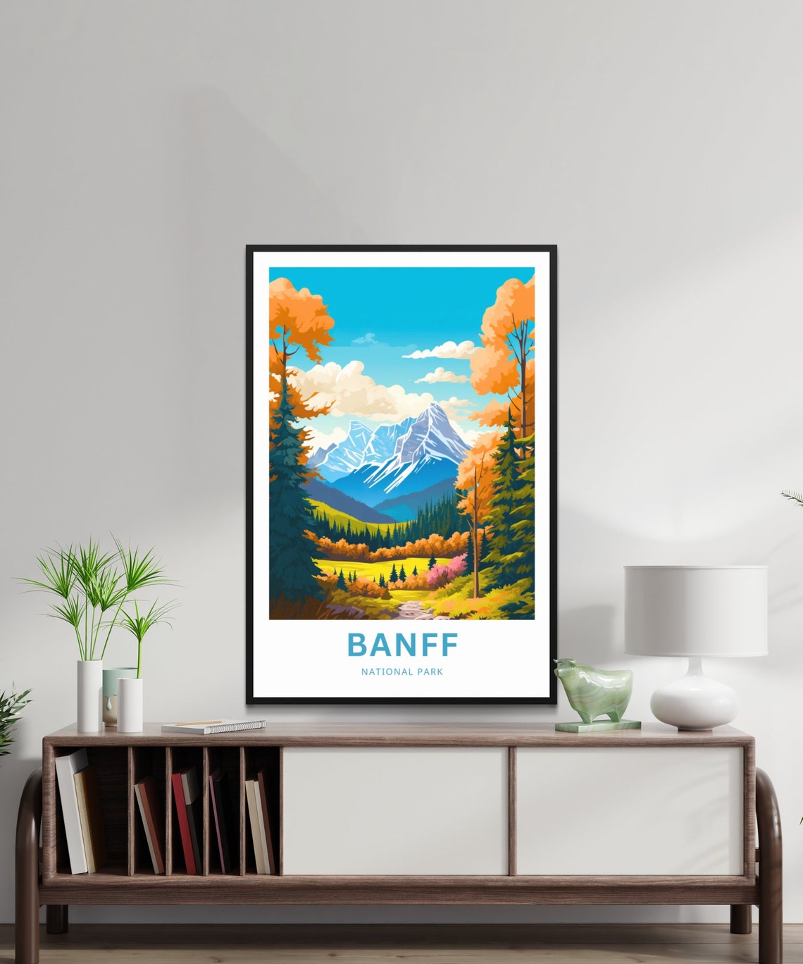 Banff National Park Autumn Valley with Snowy Peaks Travel Poster - Image 2