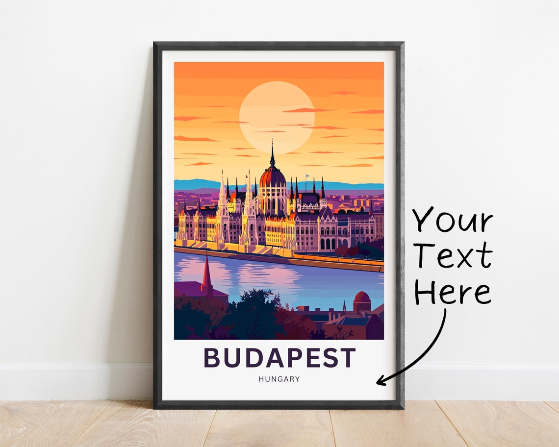 Personalized Budapest Hungary Travel Poster Parliament Danube Sunset