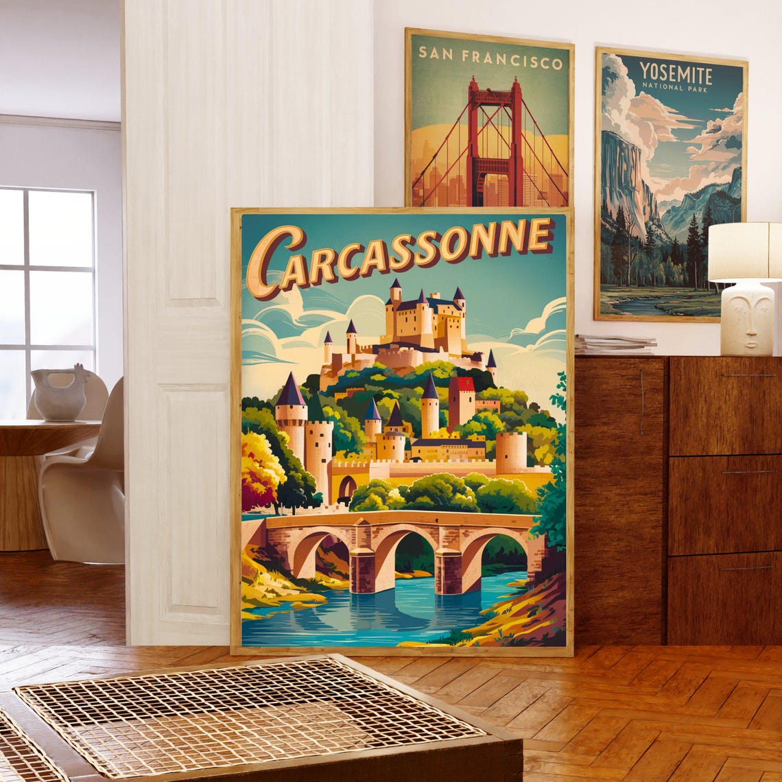 Carcassonne France Medieval Castle Bridge Vintage Travel Poster - Image 5