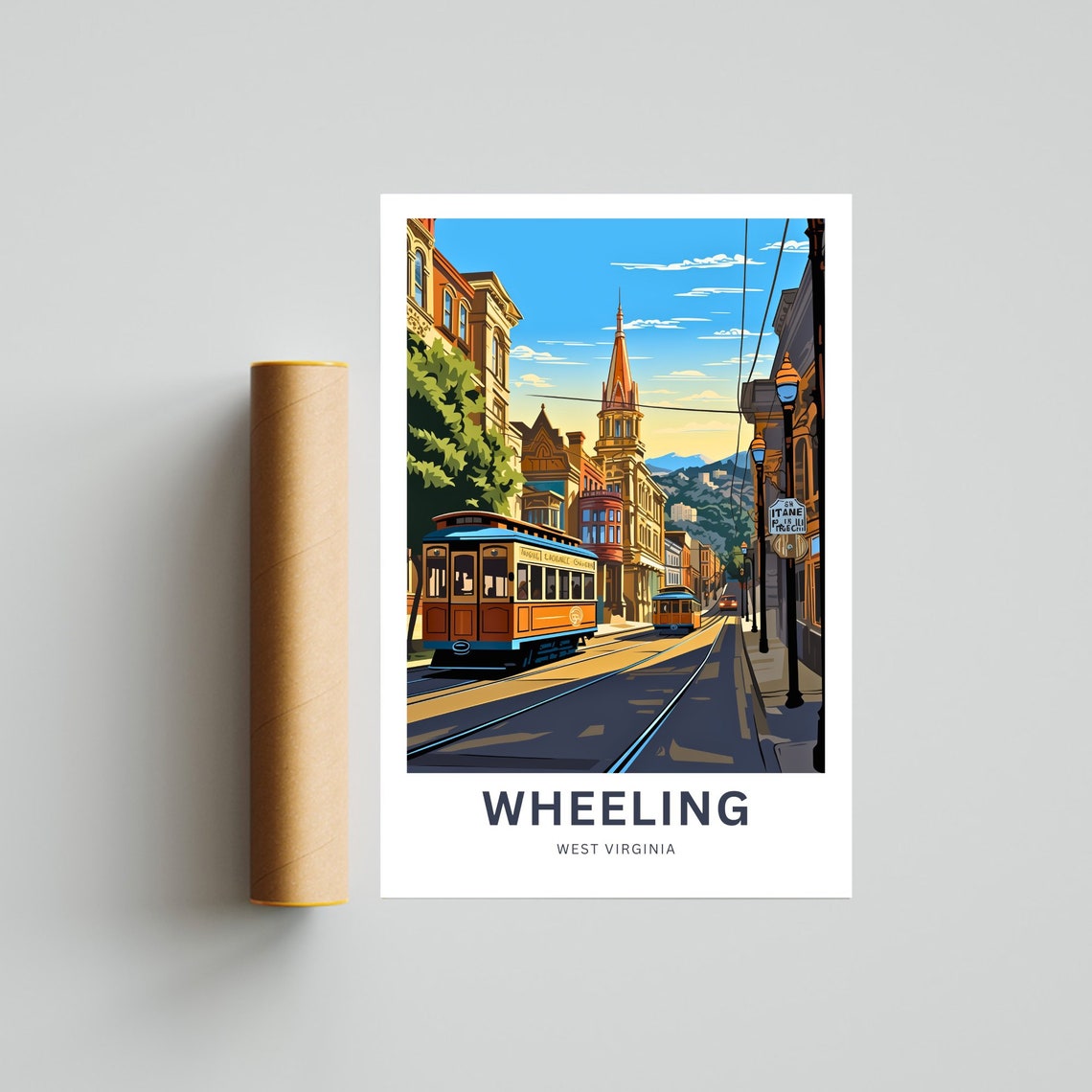Wheeling West Virginia Trolley Street Retro Customizable Travel Poster - Image 4