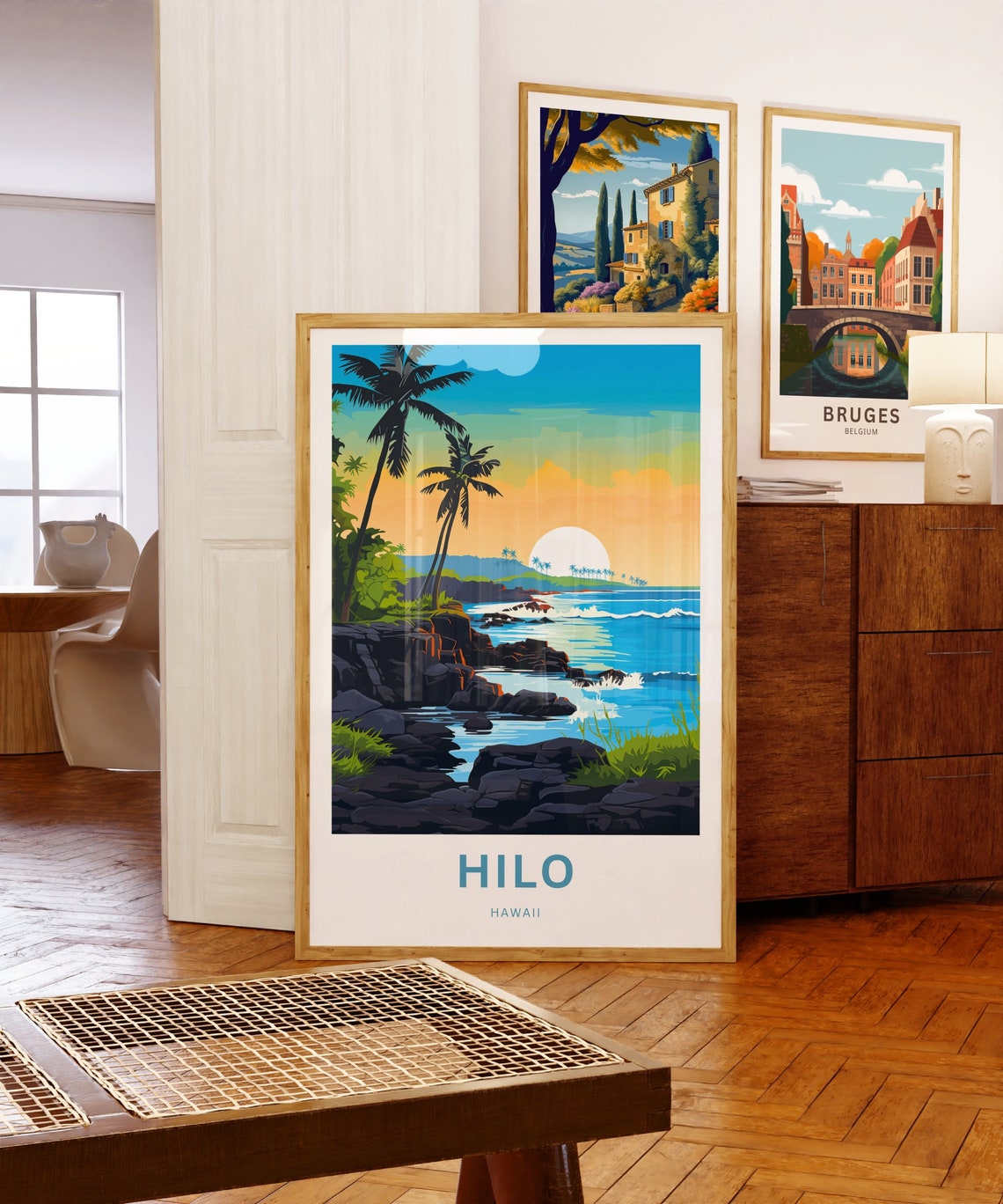 Hilo Hawaii Palm Trees Sunset Beach Coast Personalized Travel Poster - Image 5