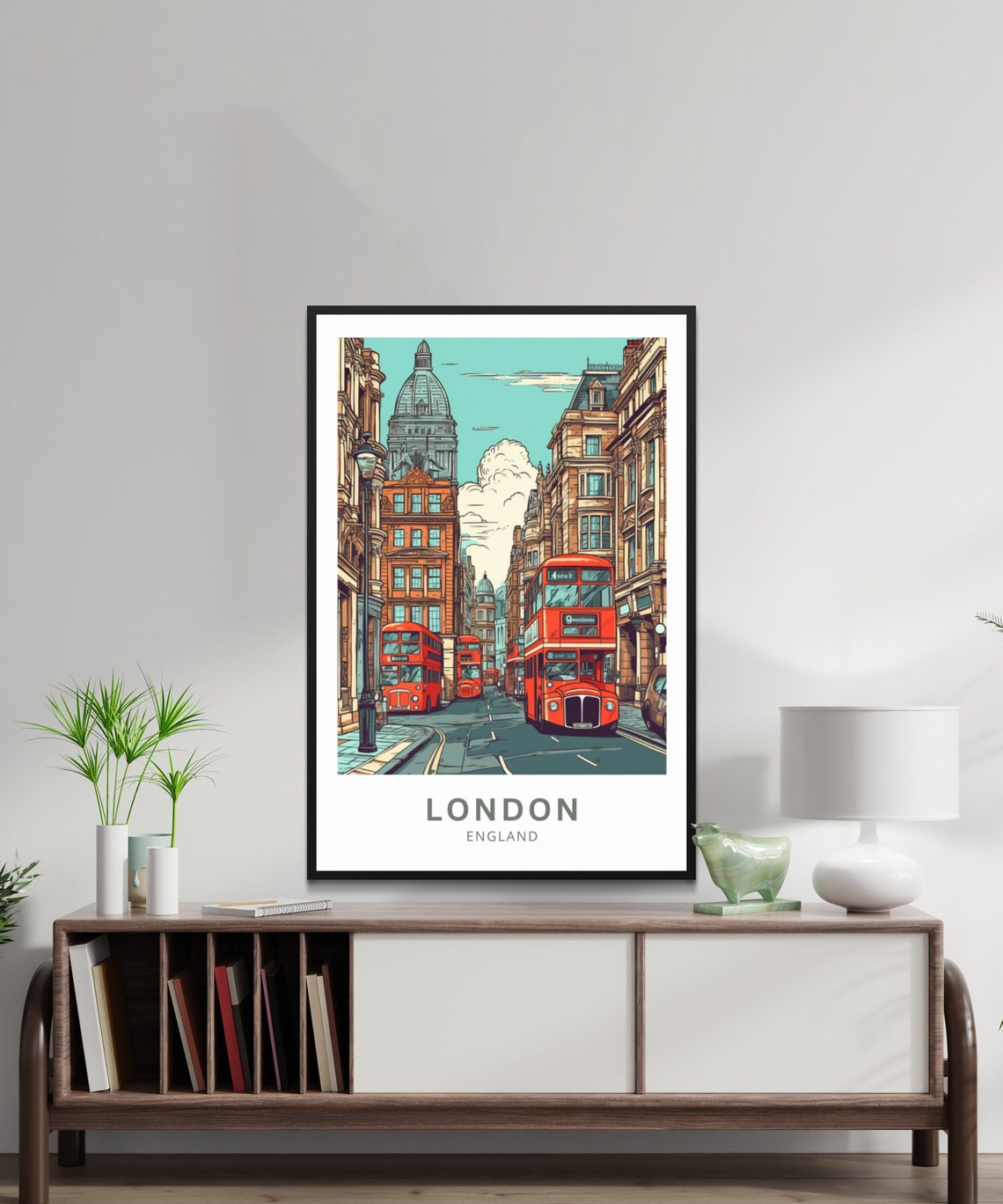 London England Red Double Decker Bus Historic Street Scene Poster - Image 3