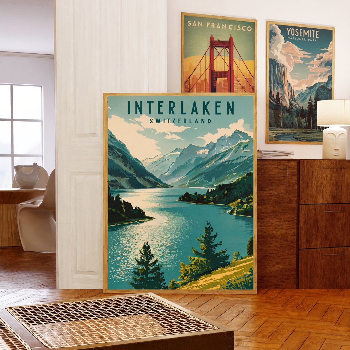 Interlaken Switzerland Alpine Lake Peaks Panoramic Travel Poster - Image 5