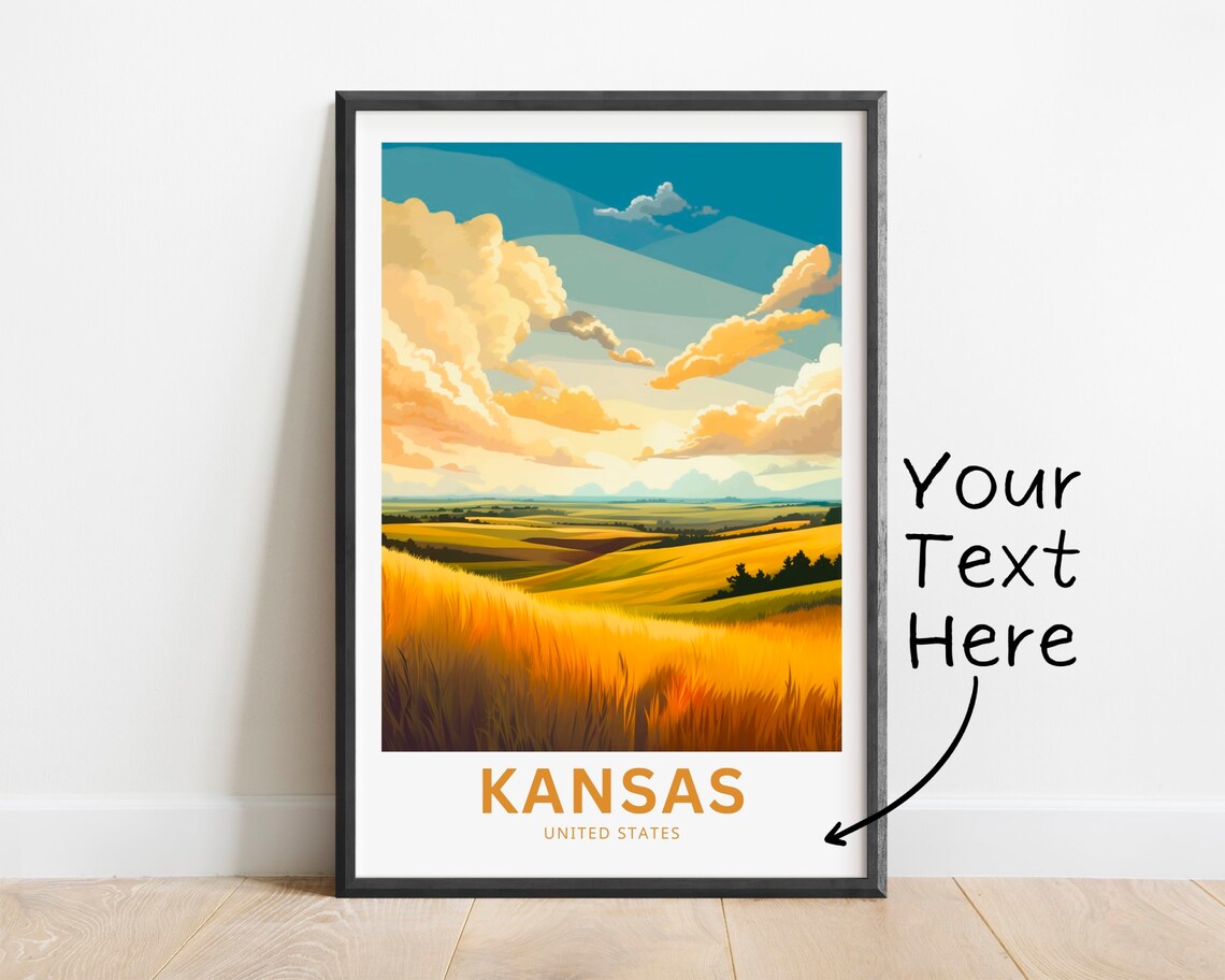 Personalized Kansas Travel Poster, United States Map Art