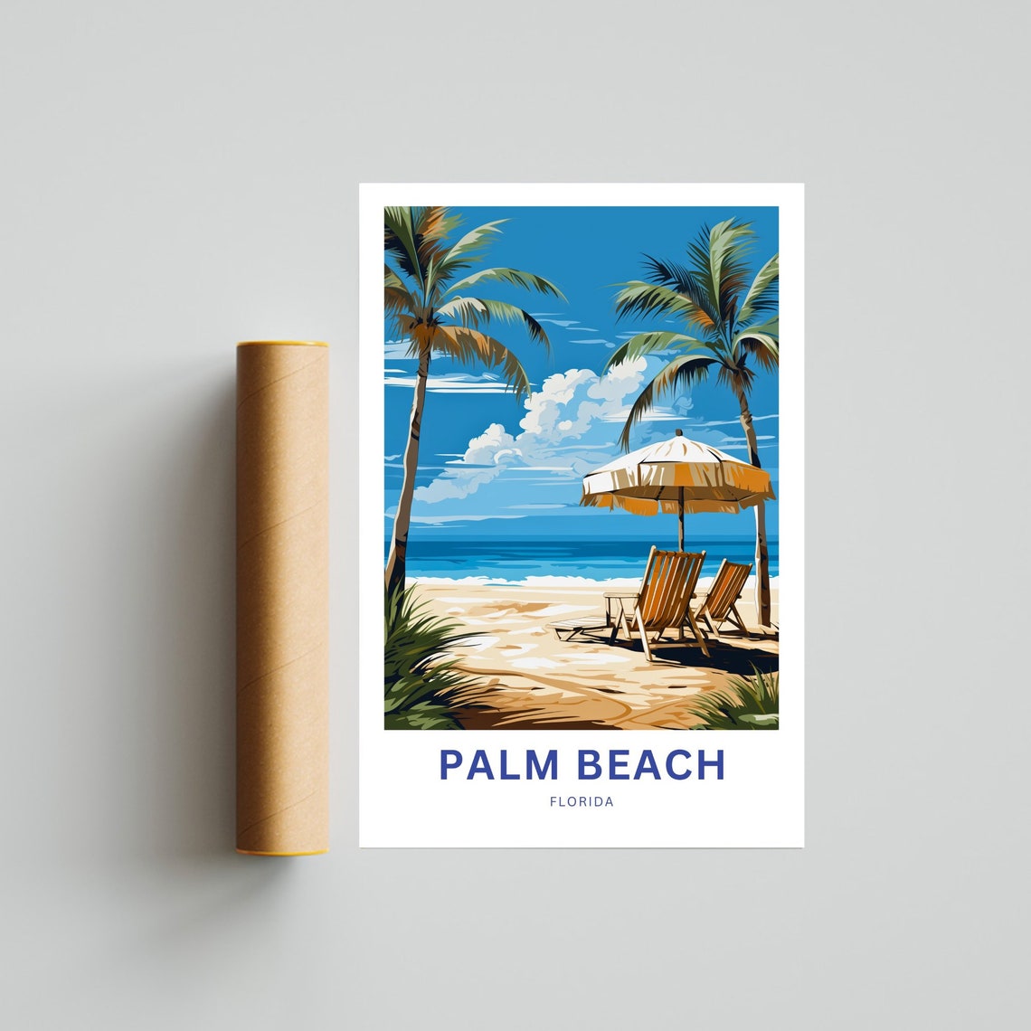 Palm Beach Florida Swaying Palm Trees Umbrella Chairs Poster - Image 4