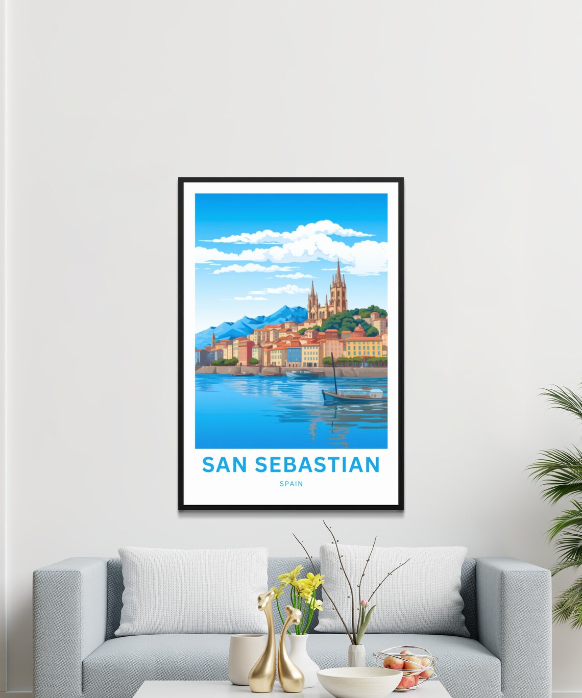 San Sebastian Spain Coastal Old Town Harbor Retro Travel Poster - Image 3