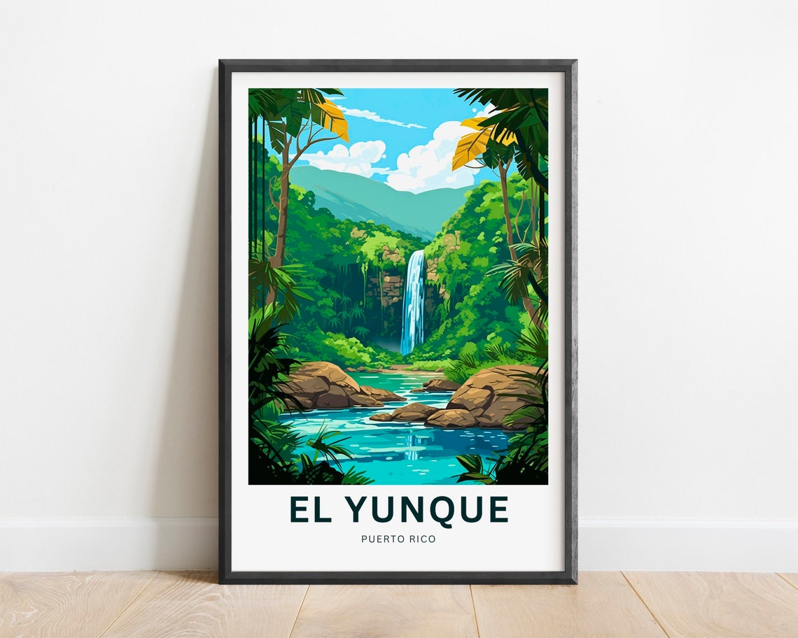 El Yunque Puerto Rico Waterfall Lagoon Vintage Poster Art Decor