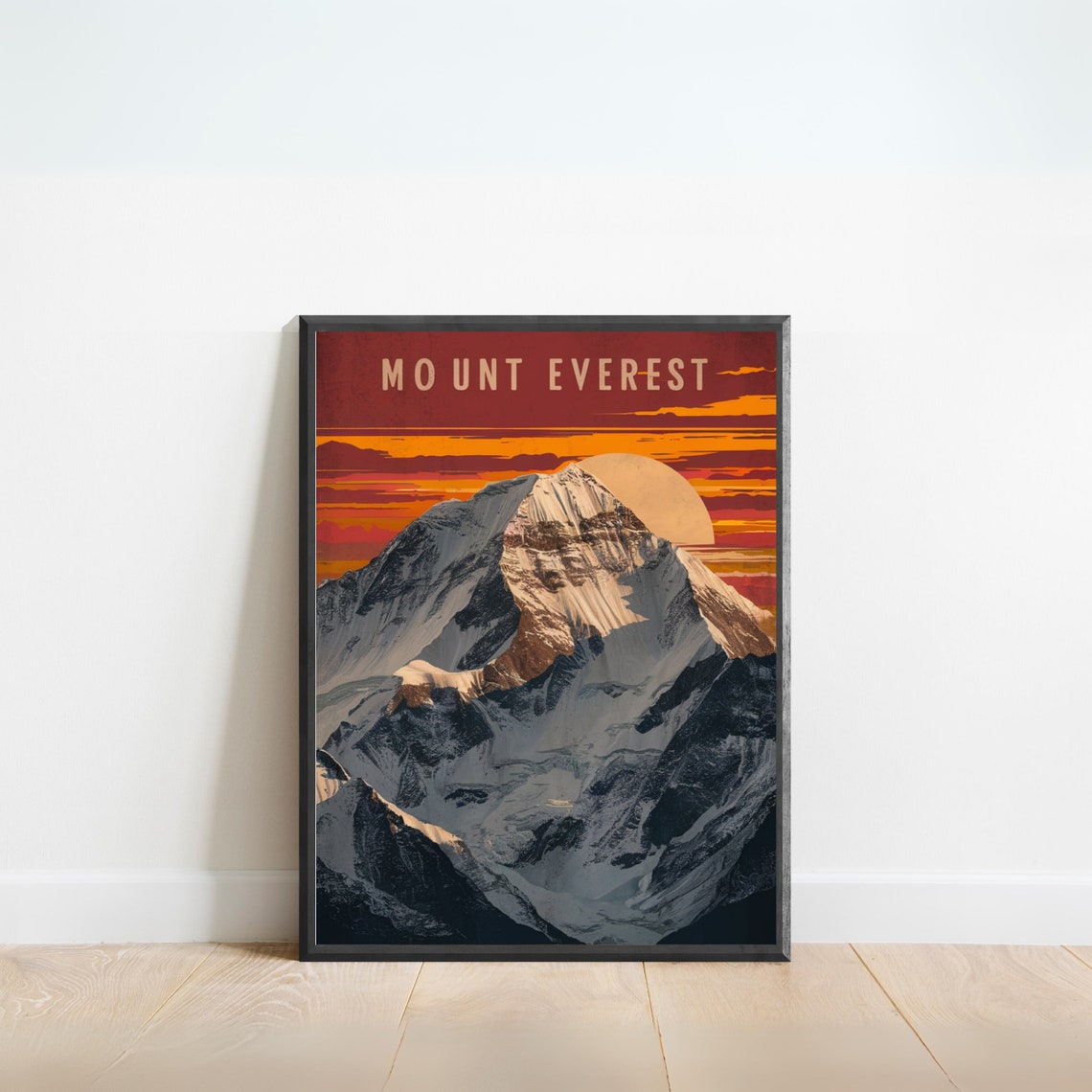 Mount Everest Rising Sun Snow Summit Fiery Sky Vintage Poster