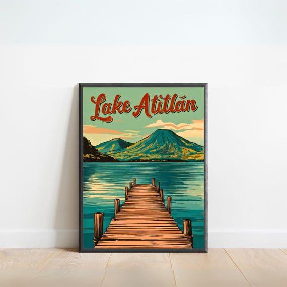 Lake Atitln Vintage Travel Poster Lake Atitlan Print Guatemala Wall Art Framed Gift Guatemala Present