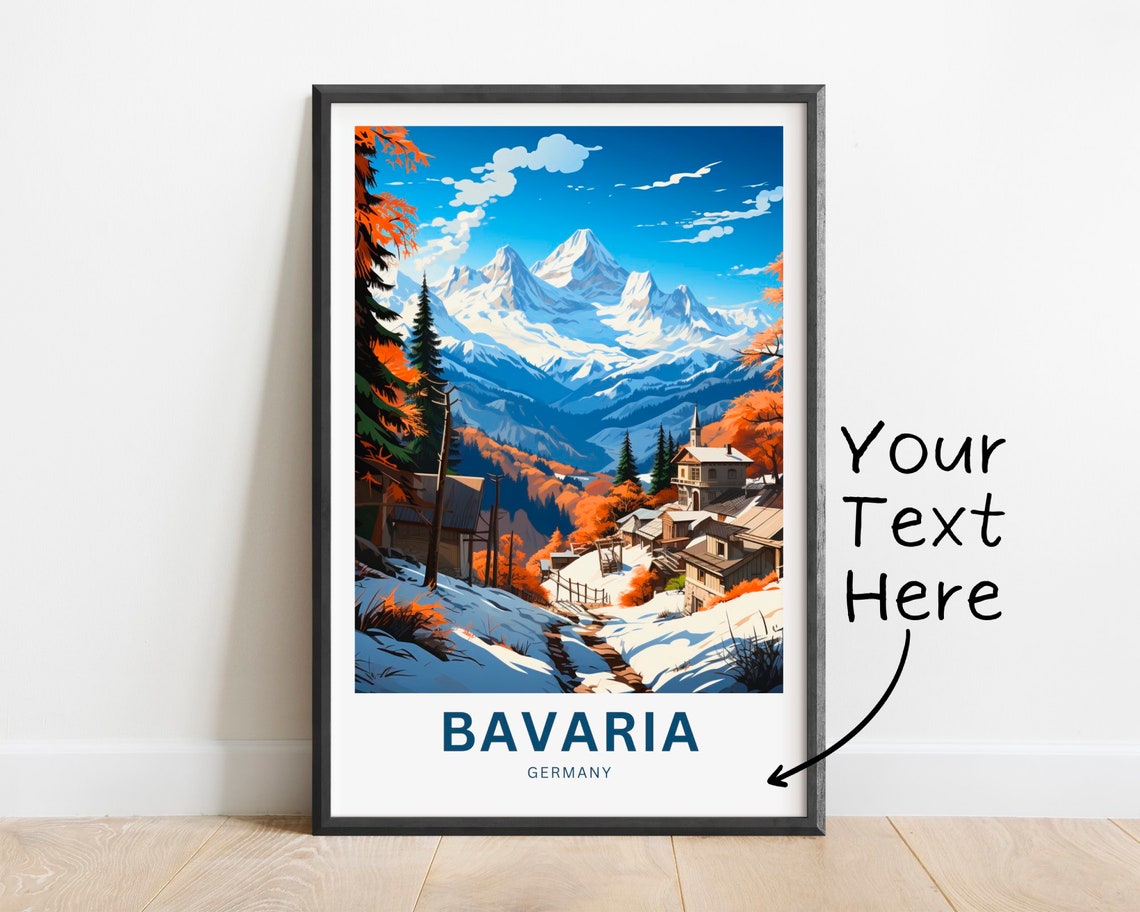 Personalized Bavaria Germany Snowy Village Autumn Peaks Travel Poster
