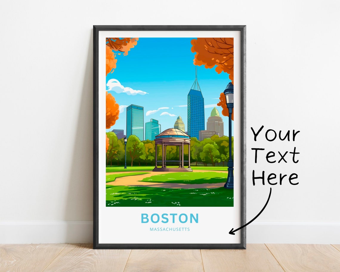Boston Massachusetts Common Gazebo Skyline Personalized Travel Poster