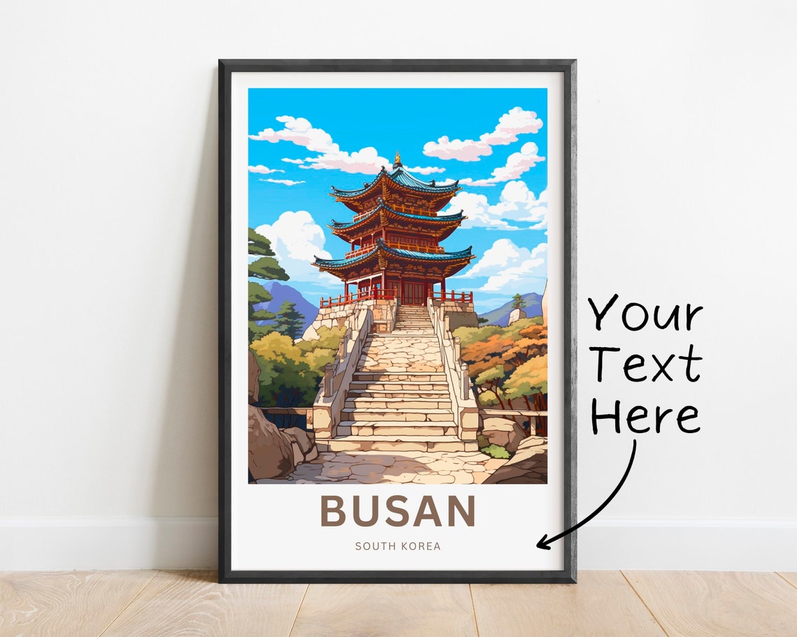 Personalized Busan South Korea Pavilion Staircase Temple Travel Poster