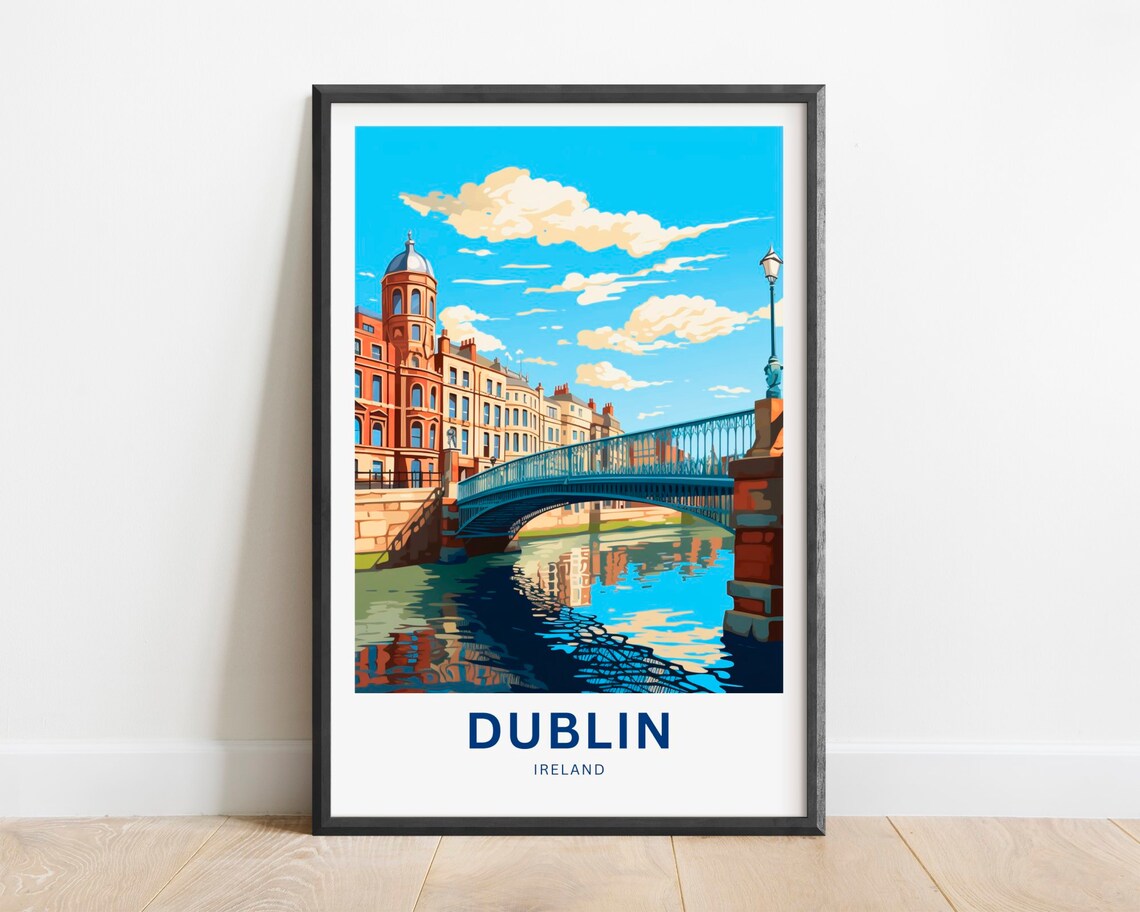 Dublin Ireland River Liffey Bridge Landmark Scene Travel Poster