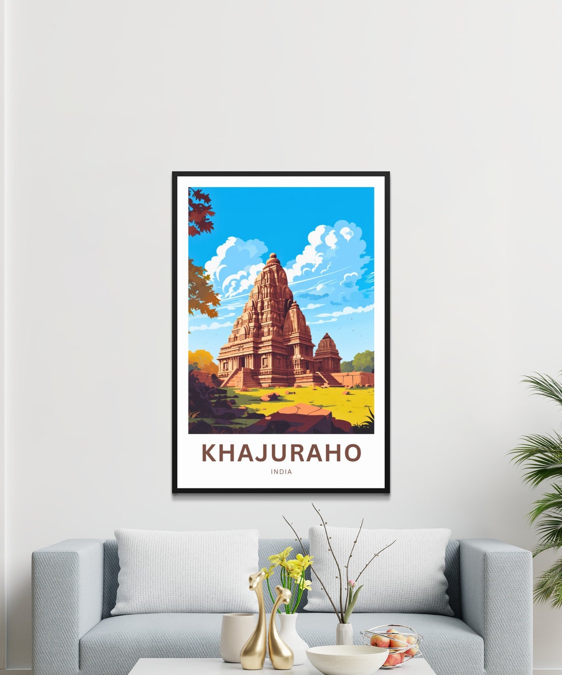 Khajuraho Temple Complex India Red Stone Garden View Travel Poster - Image 3