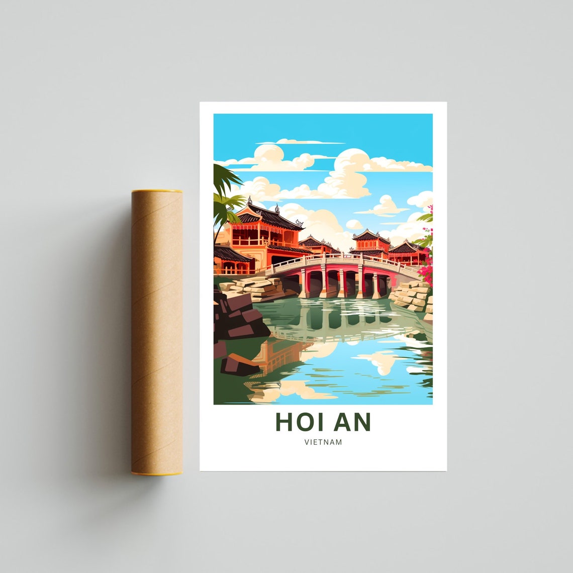 Hoi An Vietnam Japanese Covered Bridge Riverside Travel Poster - Image 4
