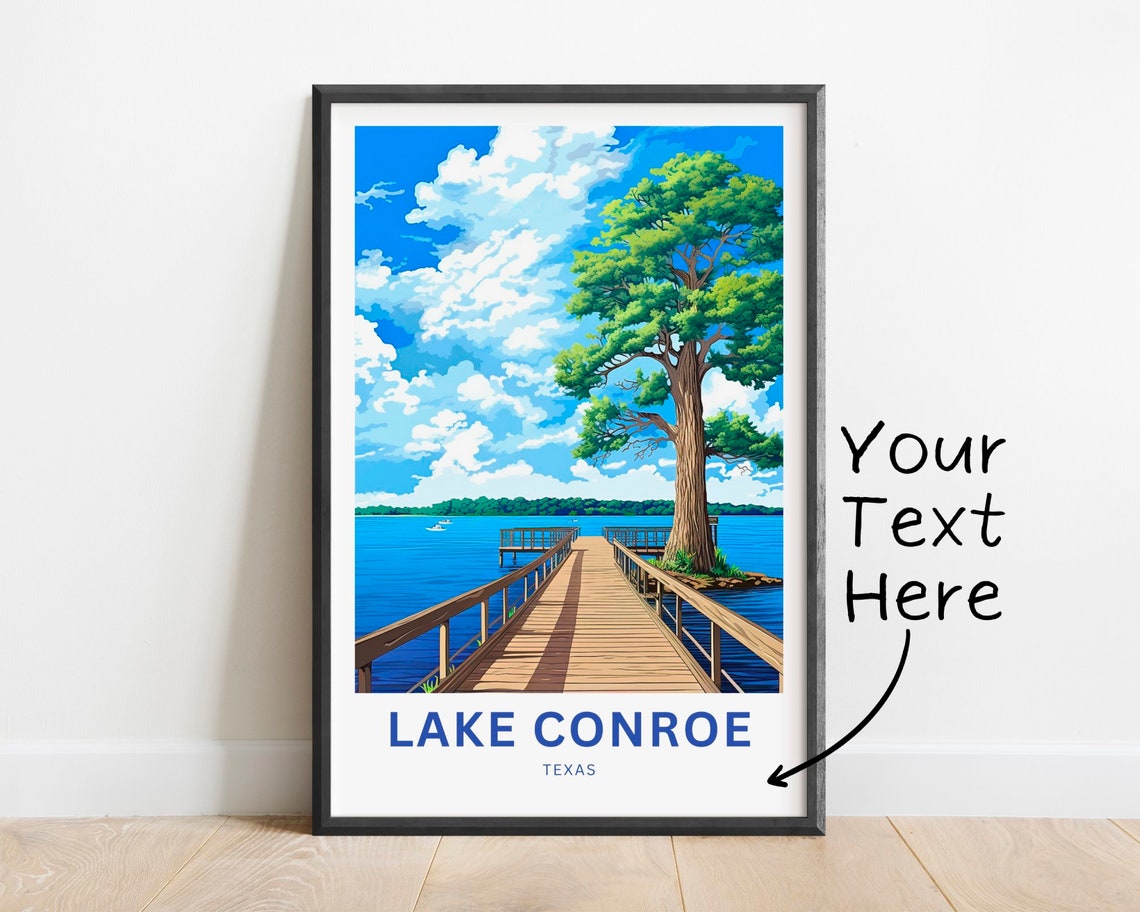 Lake Conroe Texas Personalized Long Wooden Pier Lake View Poster