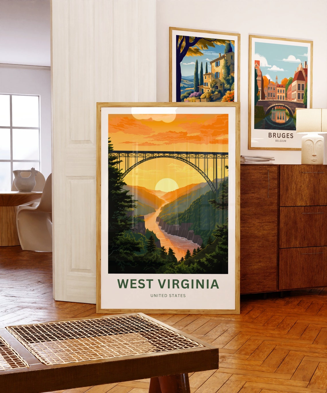 West Virginia Steel Arch Bridge Sunset River Gorge Travel Poster - Image 5