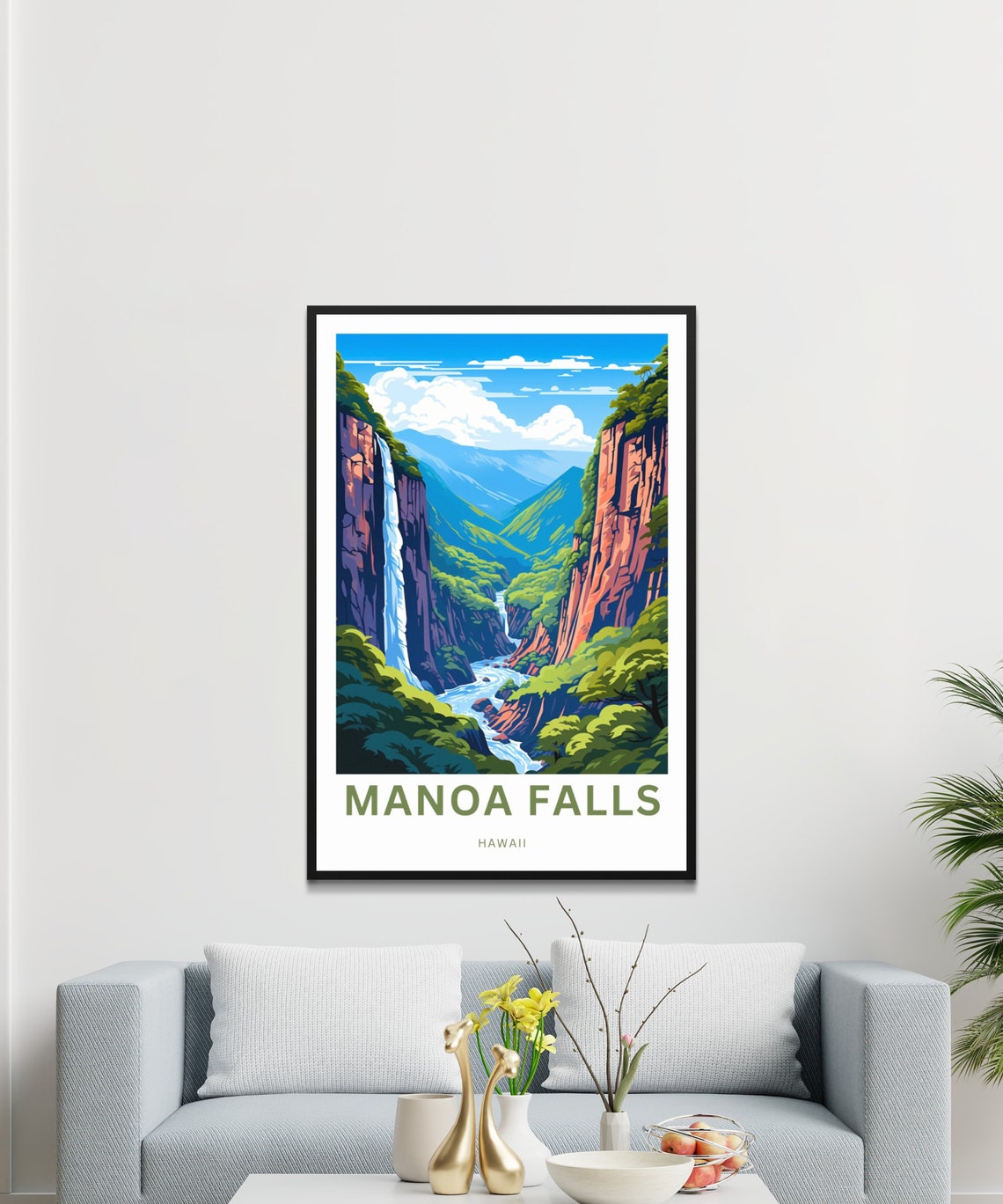 Manoa Falls Hawaii Travel Poster Jungle Waterfall Valley Art - Image 3