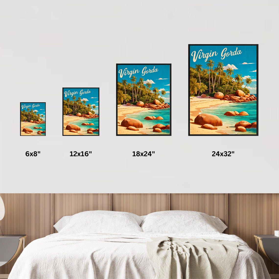 Virgin Gorda Palm Tree Beach Tropical Vintage Island Travel Poster - Image 4