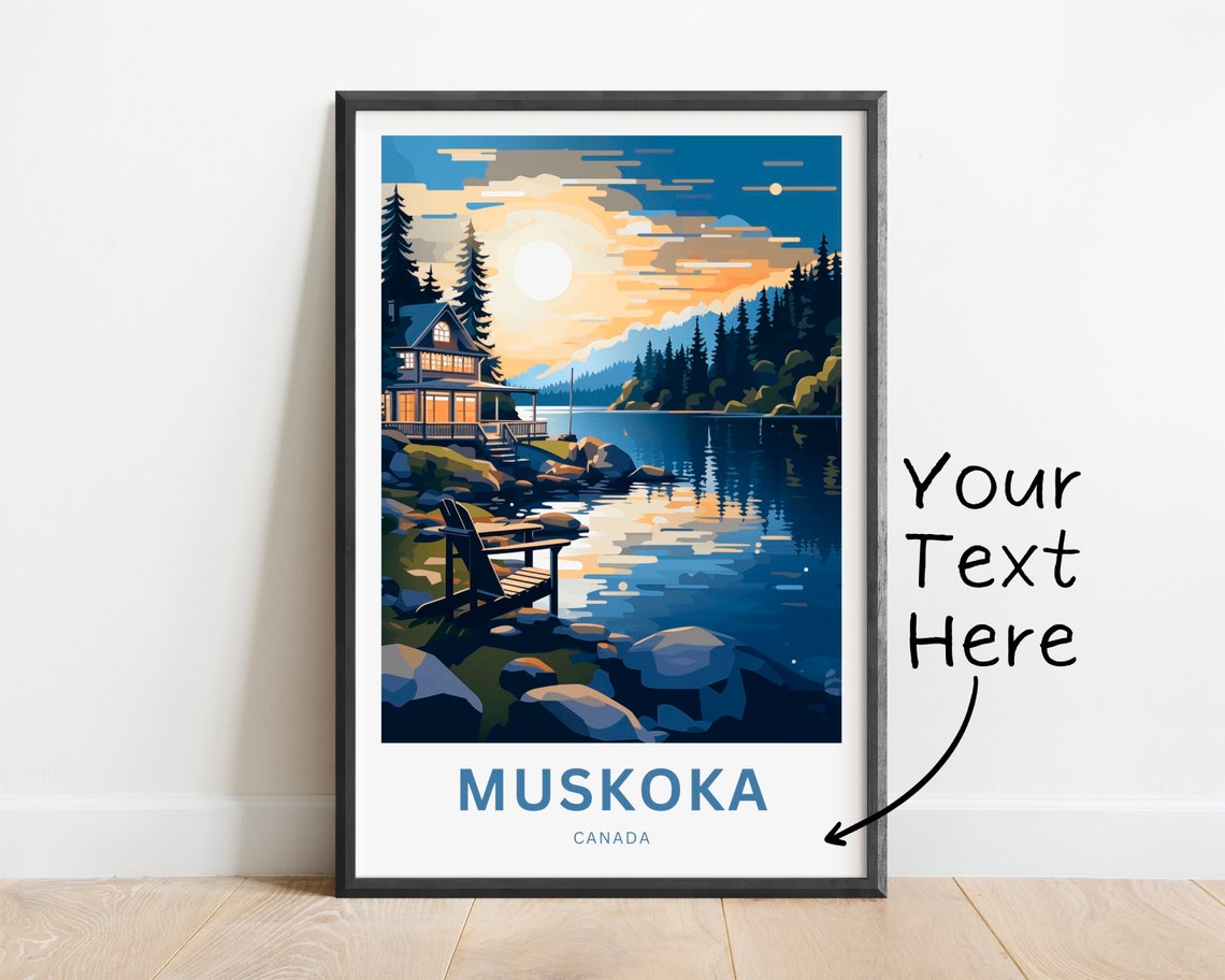 Muskoka Canada Customizable Lakeside Cabin Sunset Canoe Poster