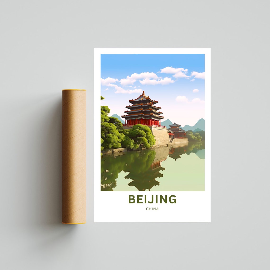 Personalized Beijing China Red Palace Lake Reflection Travel Poster - Image 4