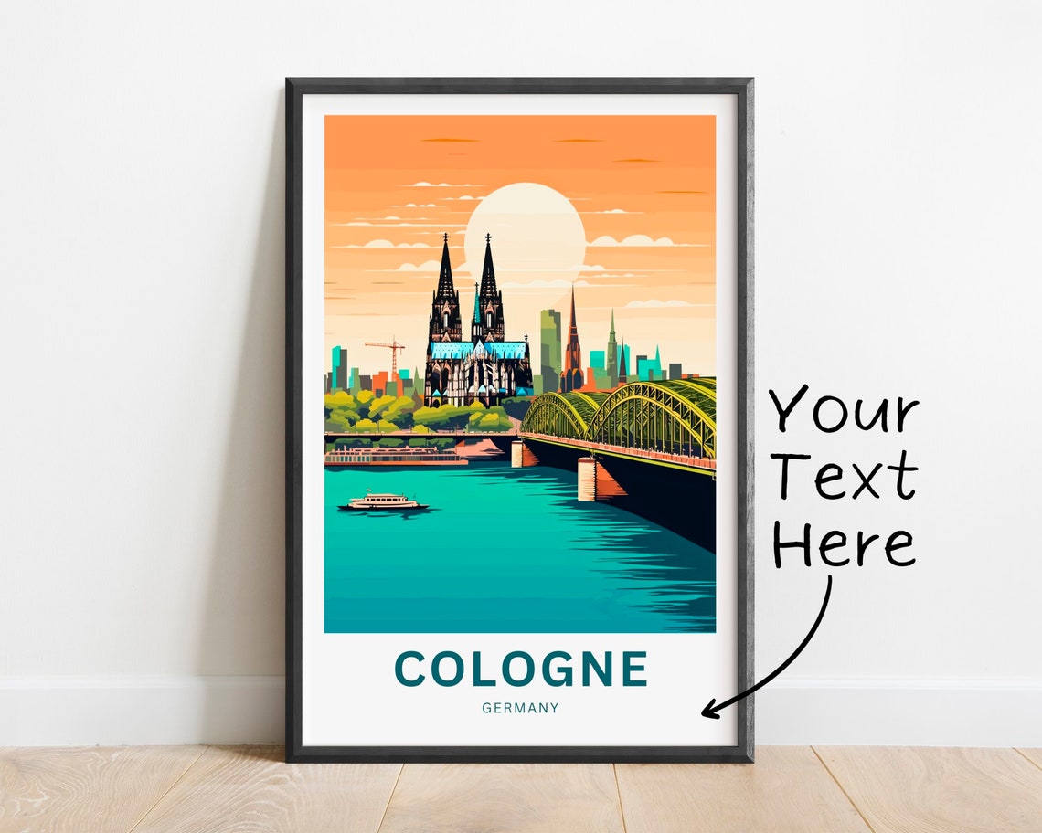 Personalized Cologne Germany Cathedral Sunset with River Boat Poster